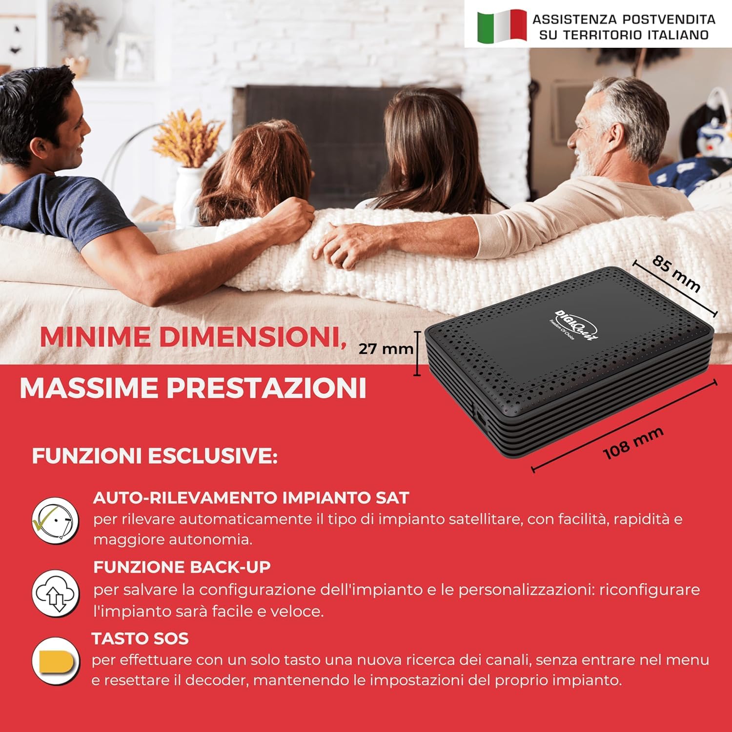 ANFEL Decoder tivùsat RetroTV MICROSAT, DVB-S2 HEVC H265 |AUTOINSTALLANTE | Telecomando 2in1 | SIMcard Tivùsat inclusa | Funzione di registrazione attivabile | Dispositivo abilitato ai canali DAZN
