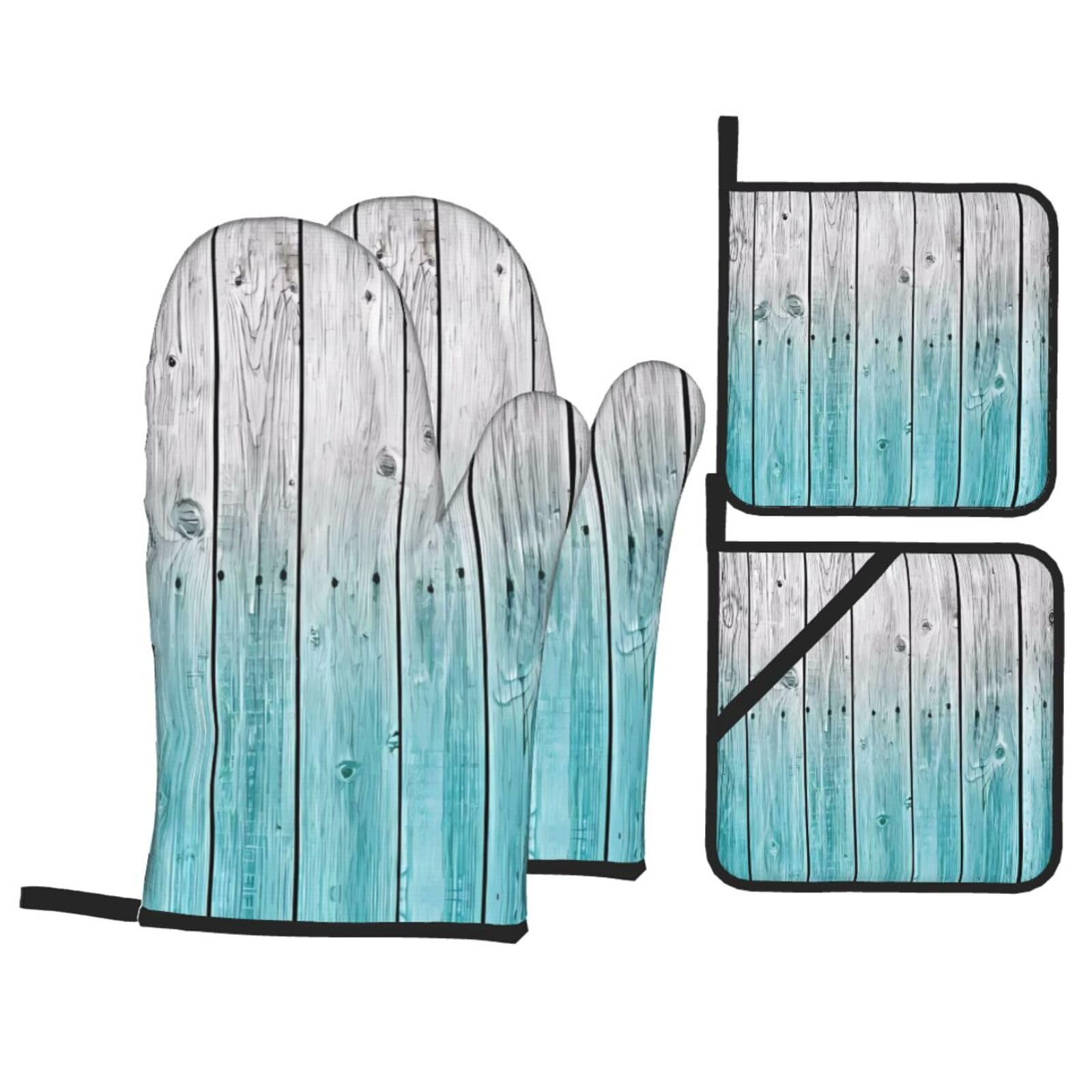 HJFCZH Wood Panels Background Prints Kitchen Throw Set: Durable Oven Layers with Waterproof Polyester – 4 Piece Heat Protection System