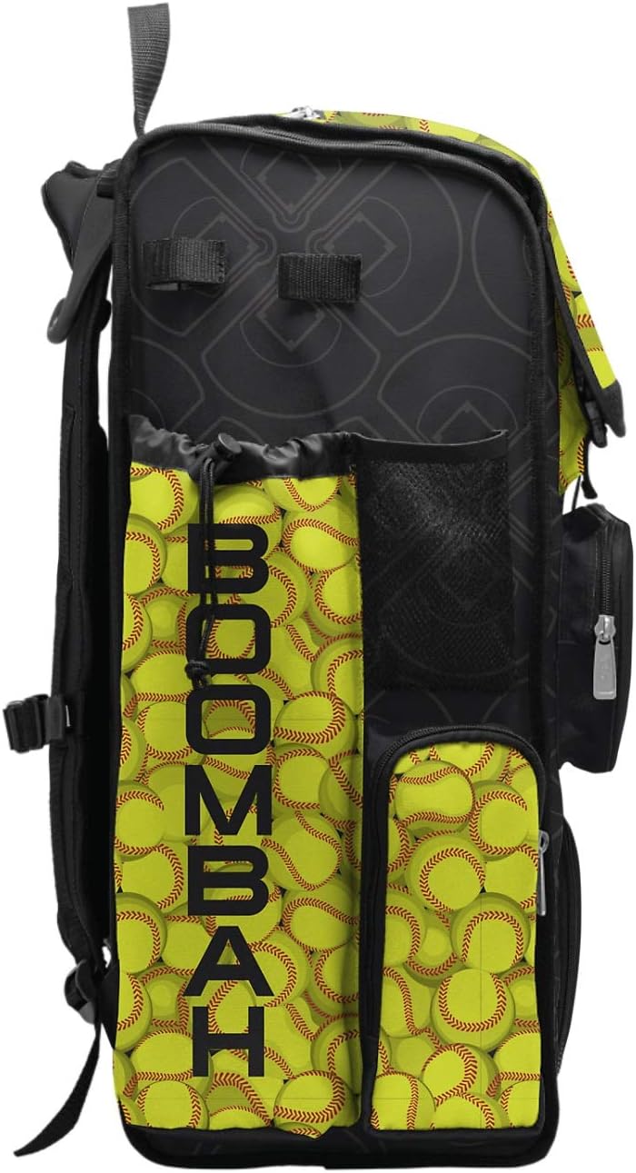 Boombah Superpack Bat Bag - Backpack Version (no wheels) - Holds 4 Bats - Softball Black/Optic Yellow/Red