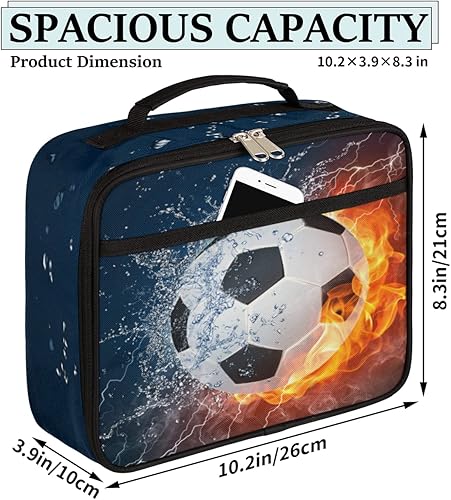 Miniatura 2 de Bolsa de almuerzo aislada de fútbol con llama para niños, niñas, adultos, reutilizable, duradera, bolsa de almuerzo para el regreso a la escuela,