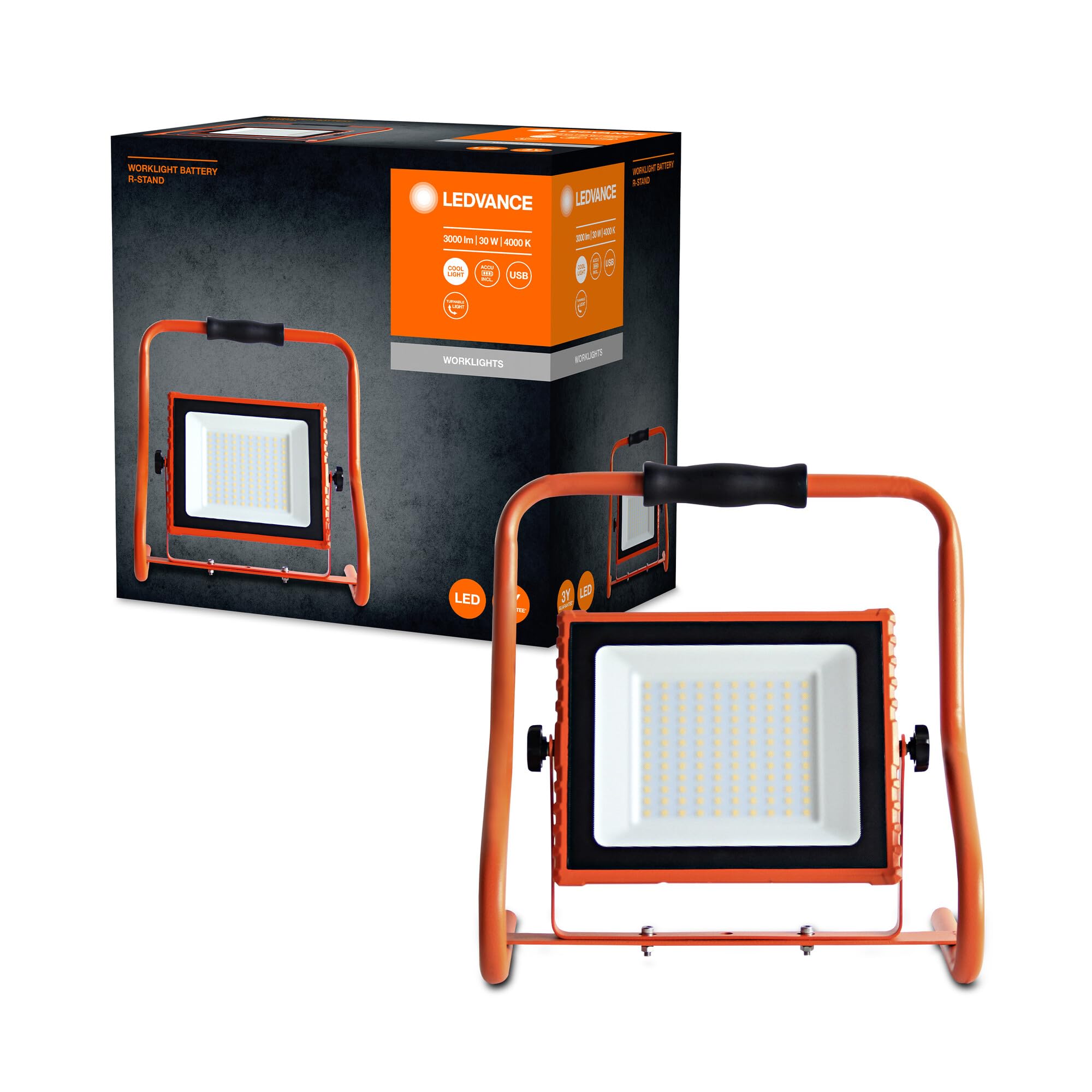 LEDVANCE Worklight - LED Stableuchte 10W mit Akku, Strahler mit 4000K kaltweiß, 800 Lumen, LED Werkstattleuchte flexibel einsetzbar dank schwenkbarem Leuchtkopf, LED Lampe, IP44