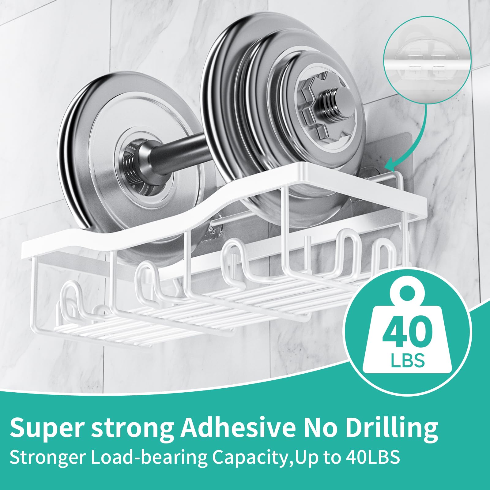 PKBD Rustproof Stainless Steel Shower Caddy 5 Pack, Bathroom Storage Accessory Shelf Organiser No Drilling Hanging - Image 2