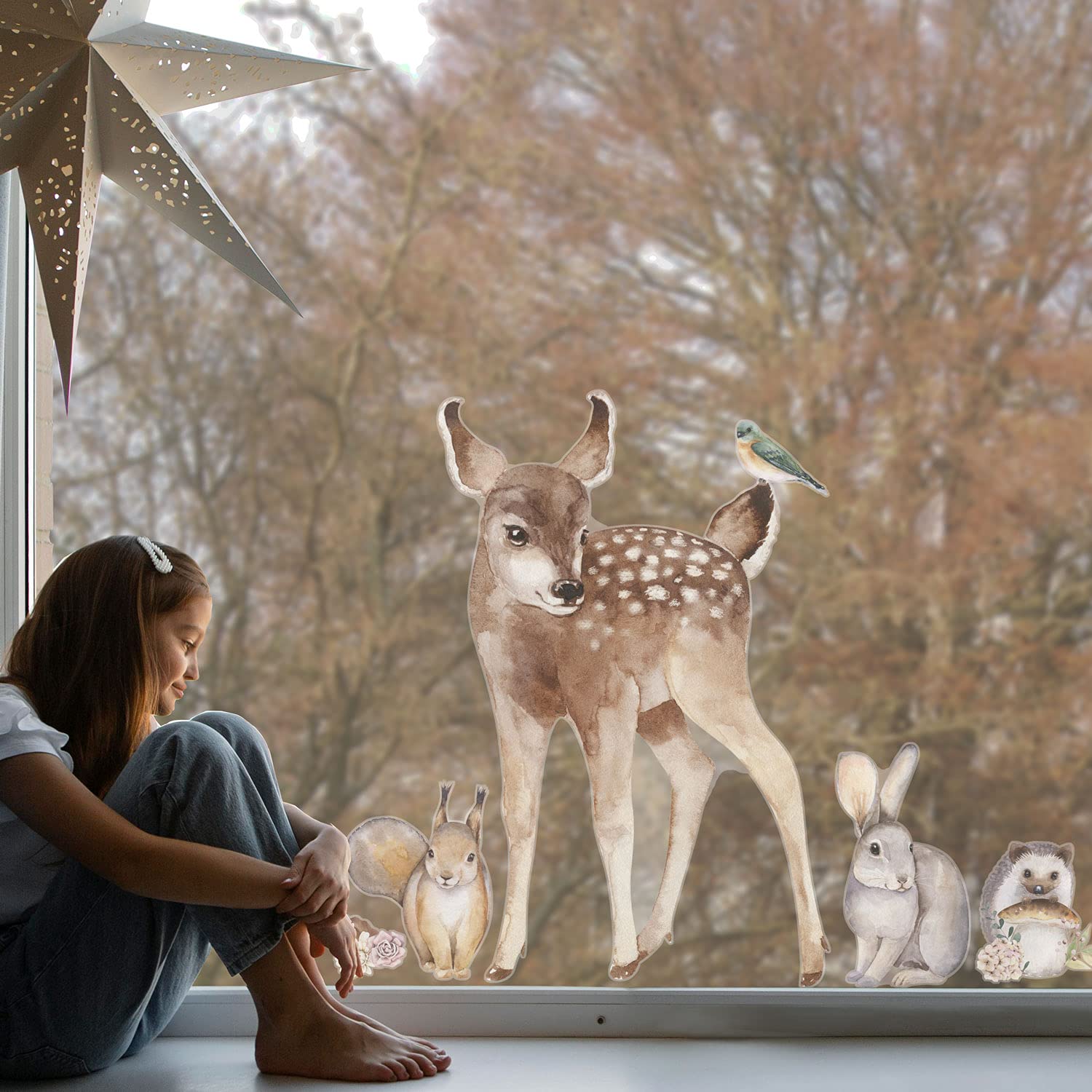 Woodland Animals Window Stickers (Large Size) | Autumn Window Stickers | Perfect for Decorating Your Home This Autumn | Easy to Apply | Repositionable and Reusable