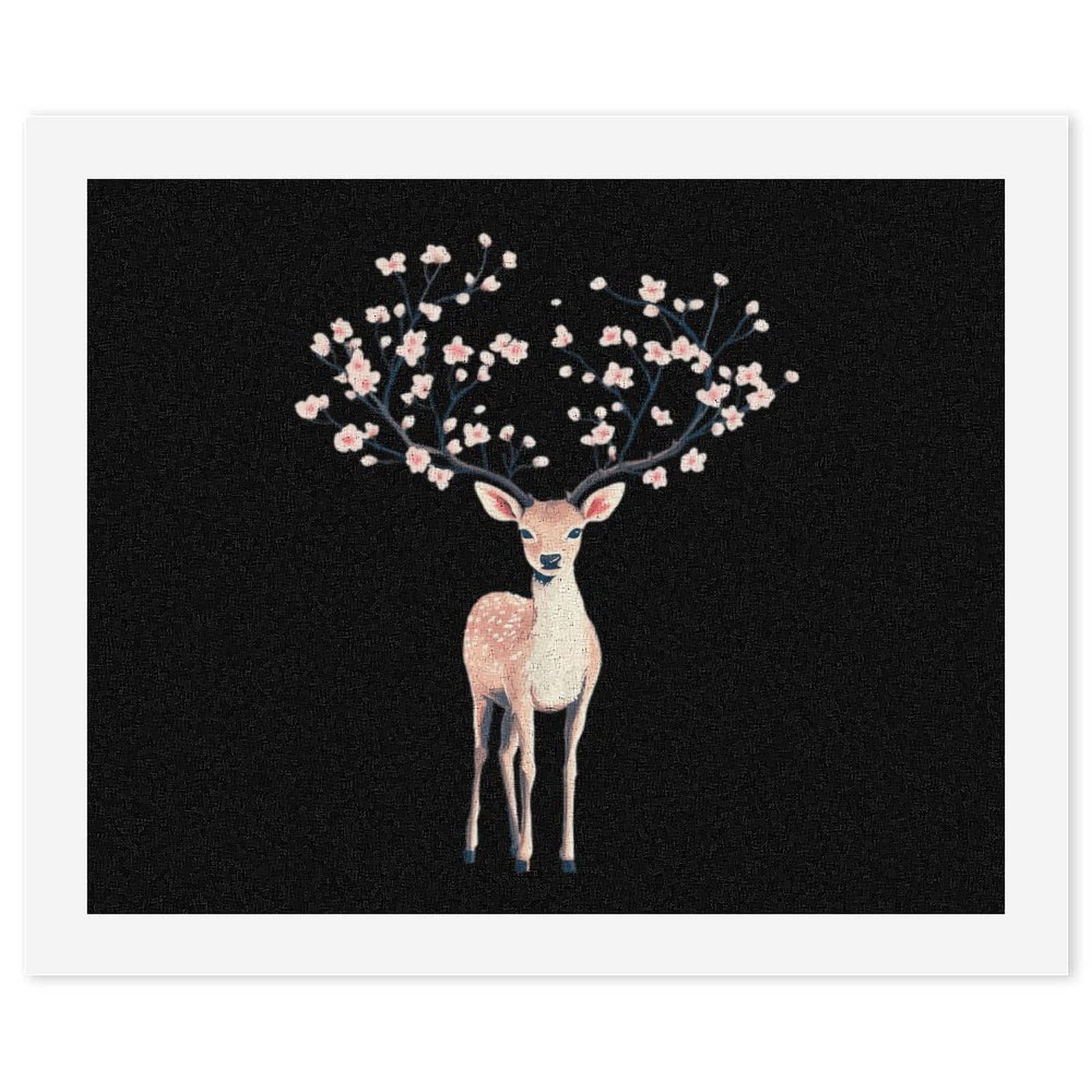 Malen nach Zahlen, Motiv: Hirsch mit Geweih, Kirschblumen, lustiges Malen-nach-Zahlen-Set für Erwachsene, Baumwolle, digitales Ölgemälde, Heimdekoration, Geschenk, 60 x 75 cm