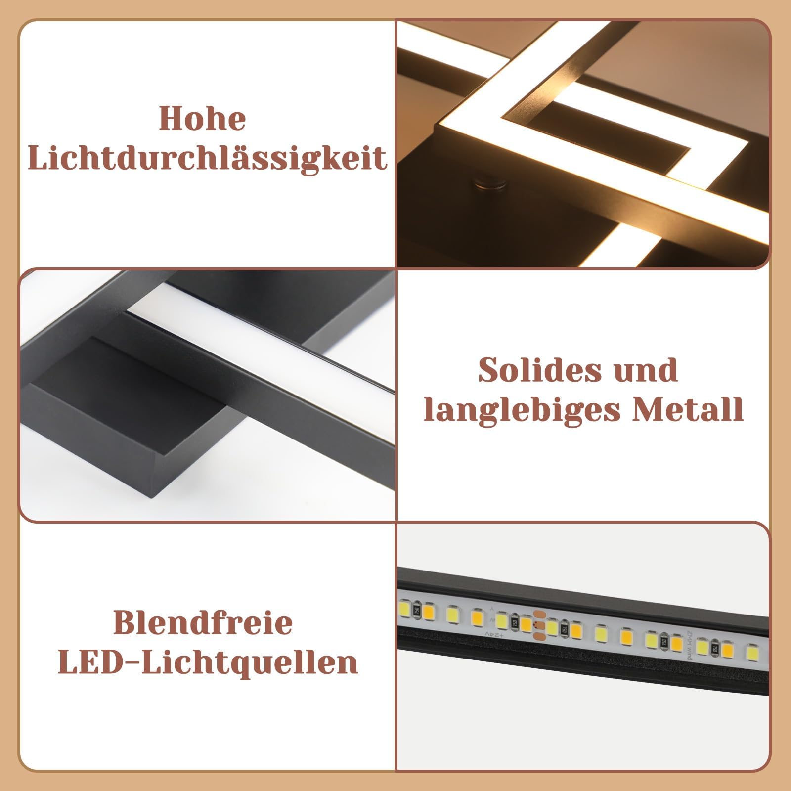 Homefire lampara de techo LED para cocina 24W negra 2ER | lamparas techo salon diseño moderno plafon led techo cocina 3000K lampara techo dormitorio angular para pasillo habitacion