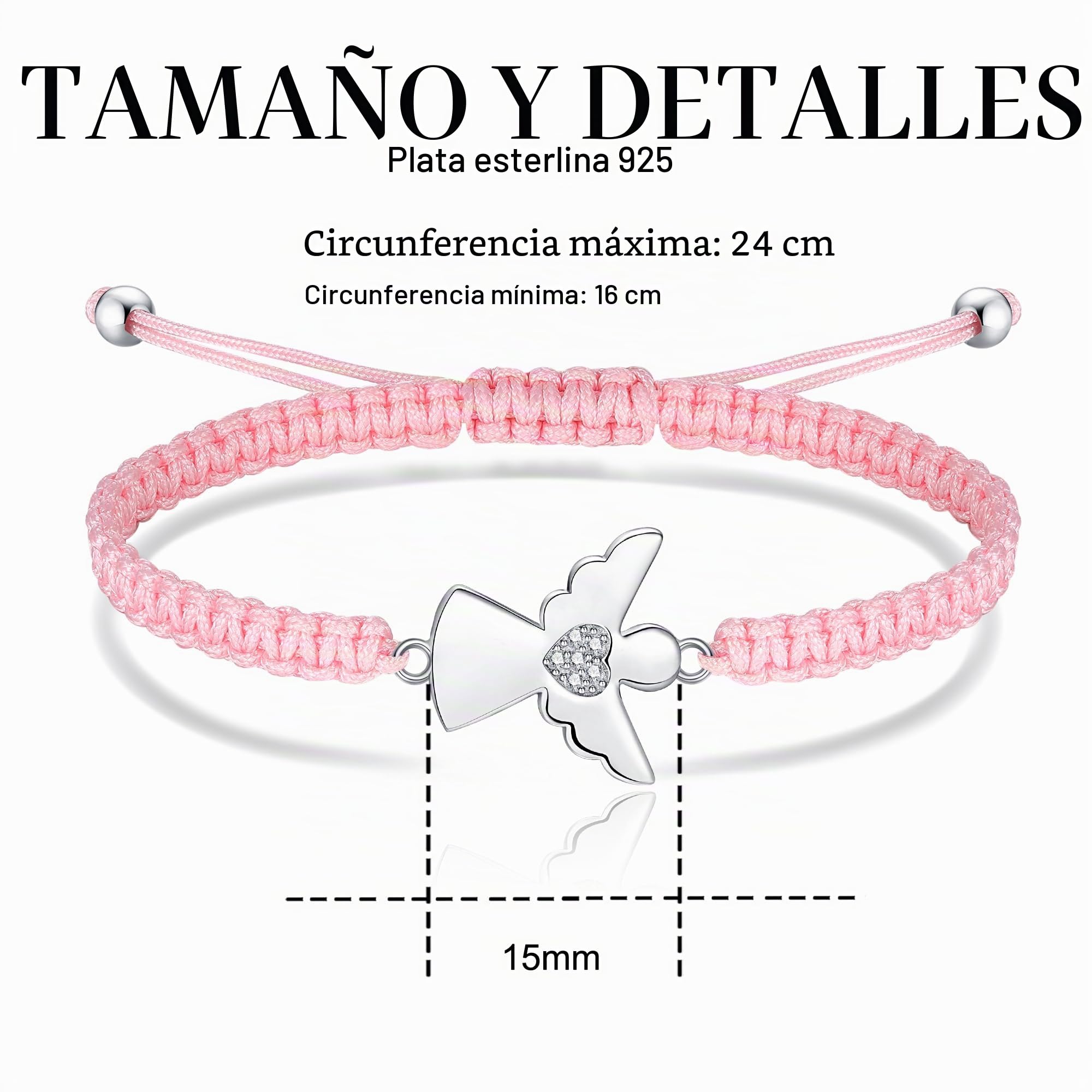 Jrêveinfini Pulsera de Ángel Guardián con Zirconitas Transparentes, Plata de Ley 925, Adecuada para Mujeres y Niñas