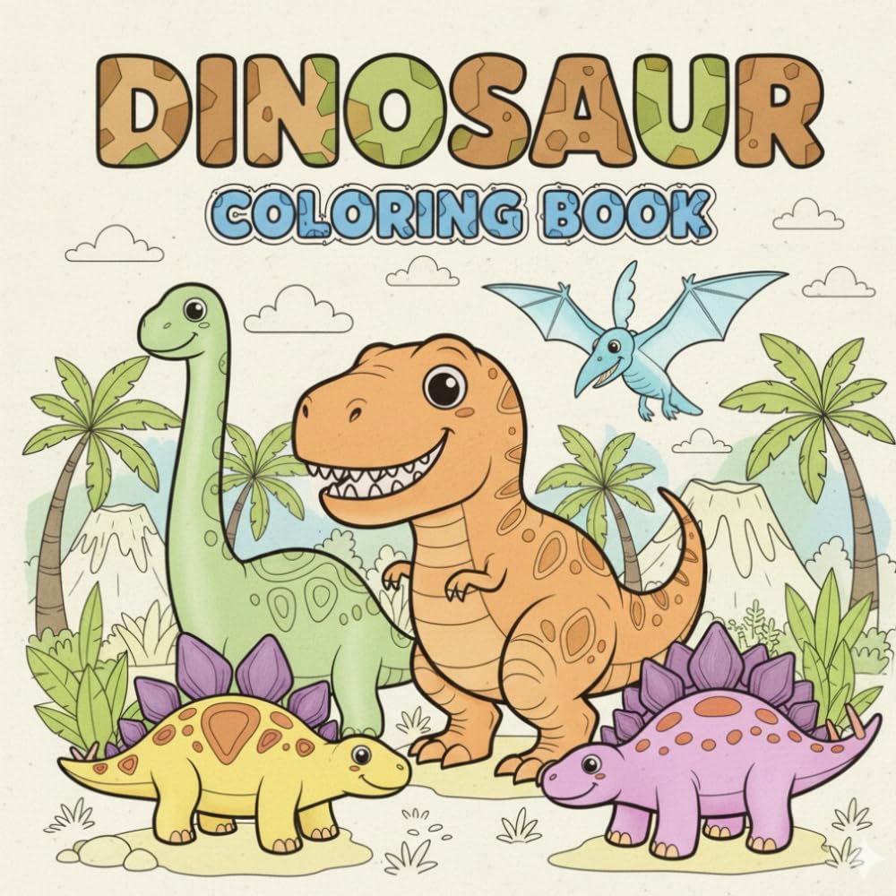 Dinosaur Coloring Book For Kids 5-7: 30 Cute Dinosaurs with Fun Facts - T-Rex, Triceratops, Stegosaurus & More for Boys & Girls, Toddlers & Preschoolers