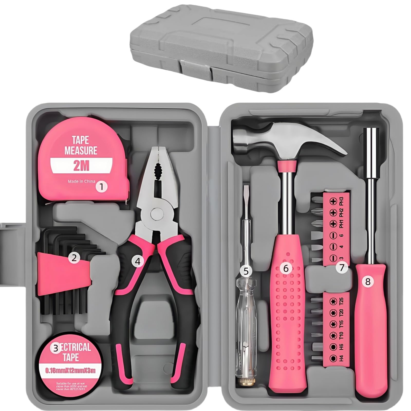 Zykphao Men's Pink 24Pc Home Diy Tool Kit Set - Essential Household Hand Tools In Portable Storage Box For Home, Office & Garage Repairs - Starter Basic Tool Kit For & Wo