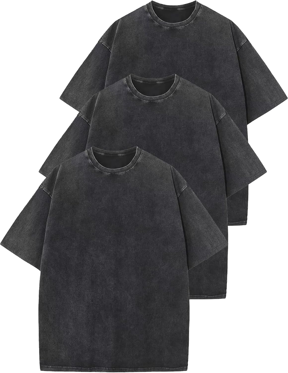 Flygo 3 Pack Men Oversized T Shirts Acid Washed Unisex Tee Loose Fit Short Sleeve Casual Streetwear Baggy Basic Tops(Black+Black+Black XL), X-Large