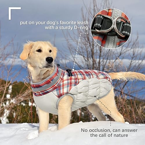 Miniatura 6 de FUAMEY Abrigo de invierno para perro chaquetas para perros con arnés para clima frío abrigos con relleno para perro chaleco impermeable resistente
