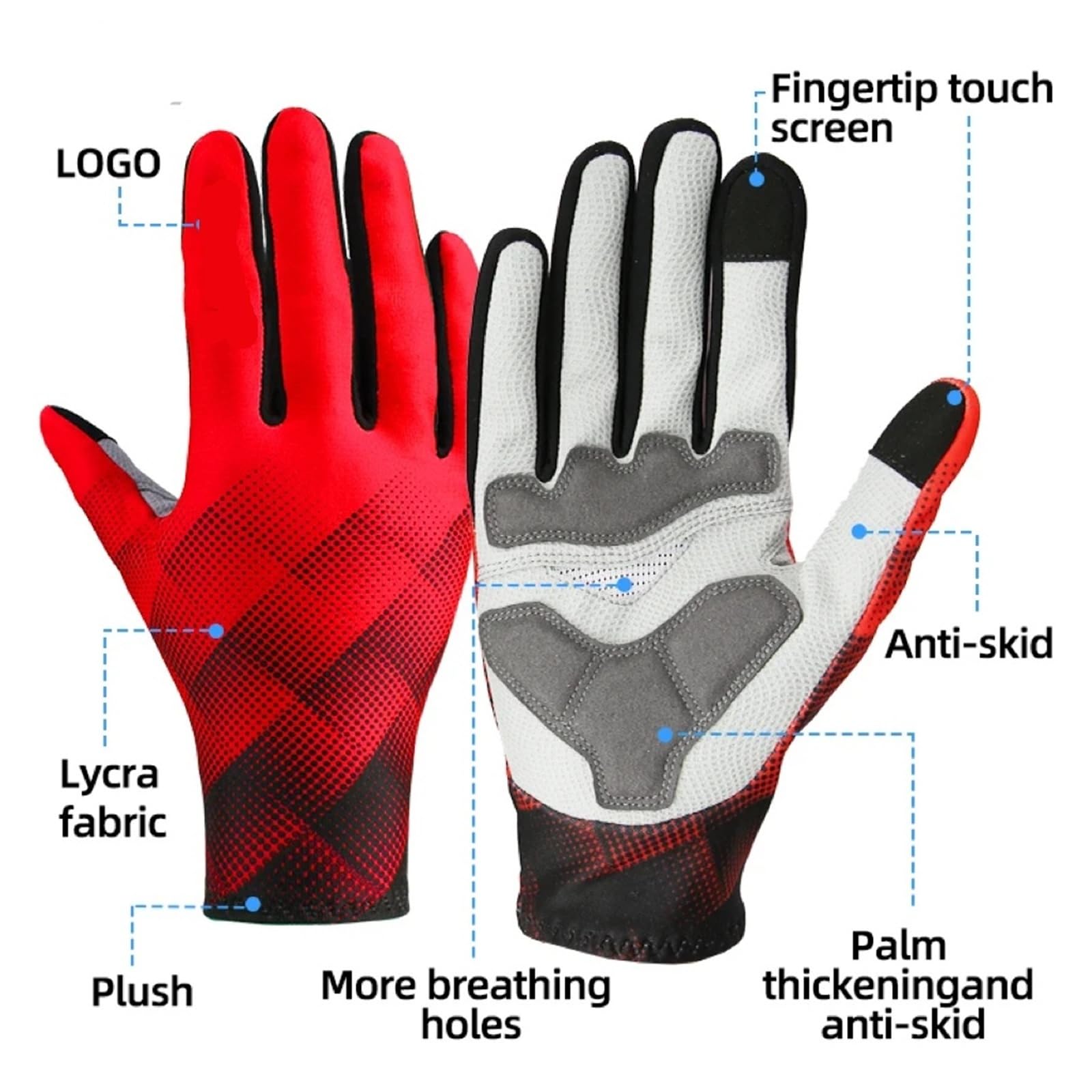 Generisch Unisex-Herbst-Winter-Fahrradhandschuhe, Thermo-Touchscreen, rutschfeste Lange Handschuhe for MTB-Fahrräder