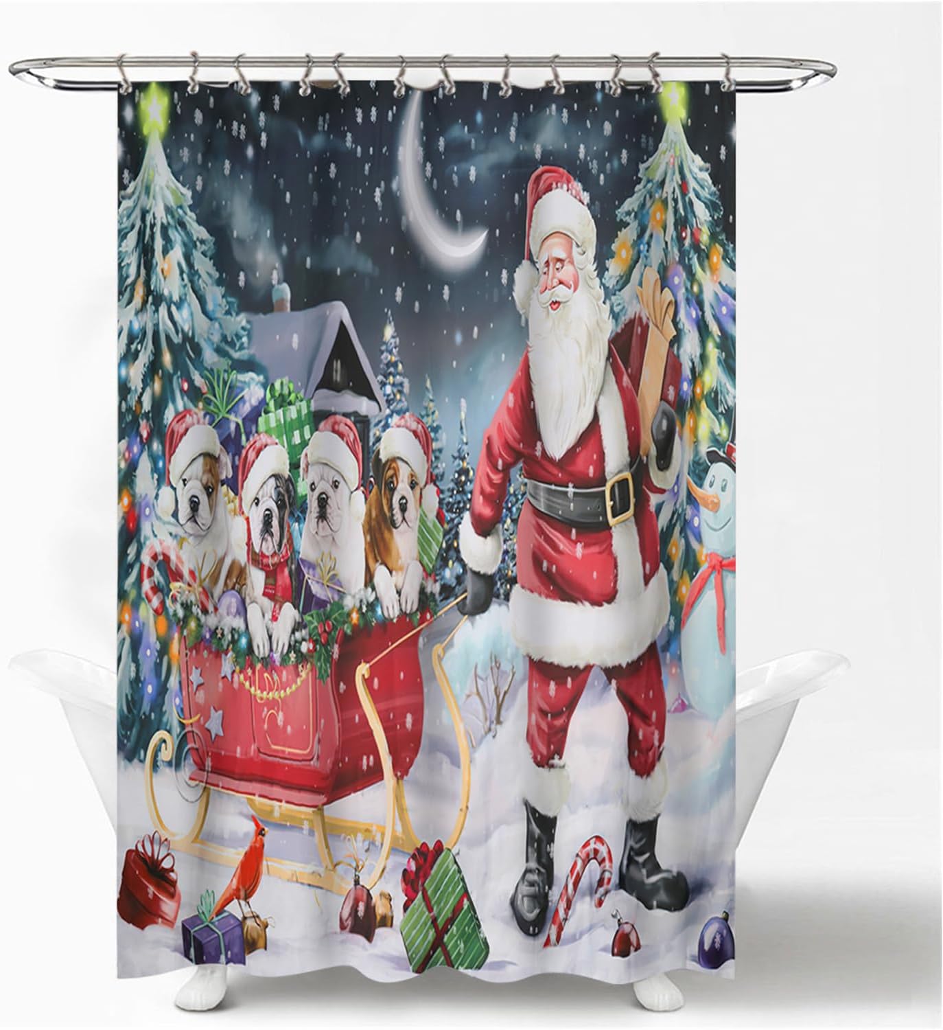 Moslovstar Cute Christmas Dogs Shower Curtain Snowy