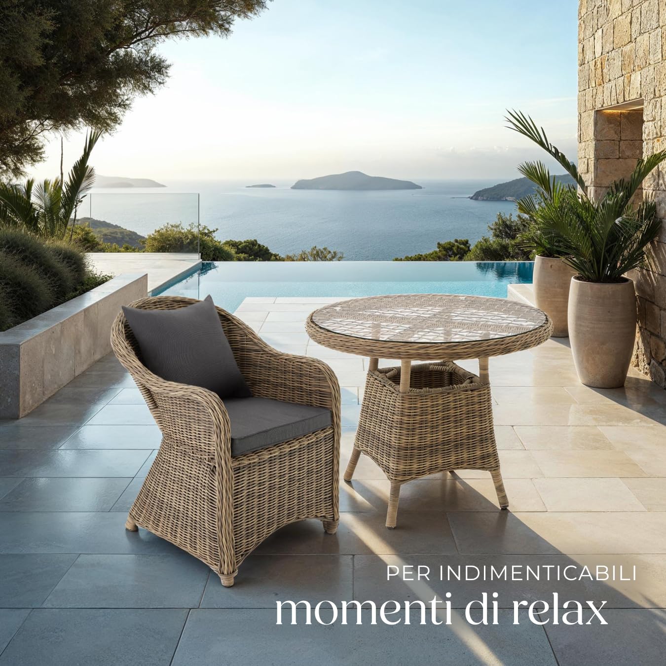 tectake®, Grande Tavolo da Giardino Rattan Naturale, Telaio in Alluminio, Resistente alle Intemperie, Tavolo Rotondo, Arredo Giardino, Ideale per Terrazzo e Esterno, Ø 91 cm - Naturale