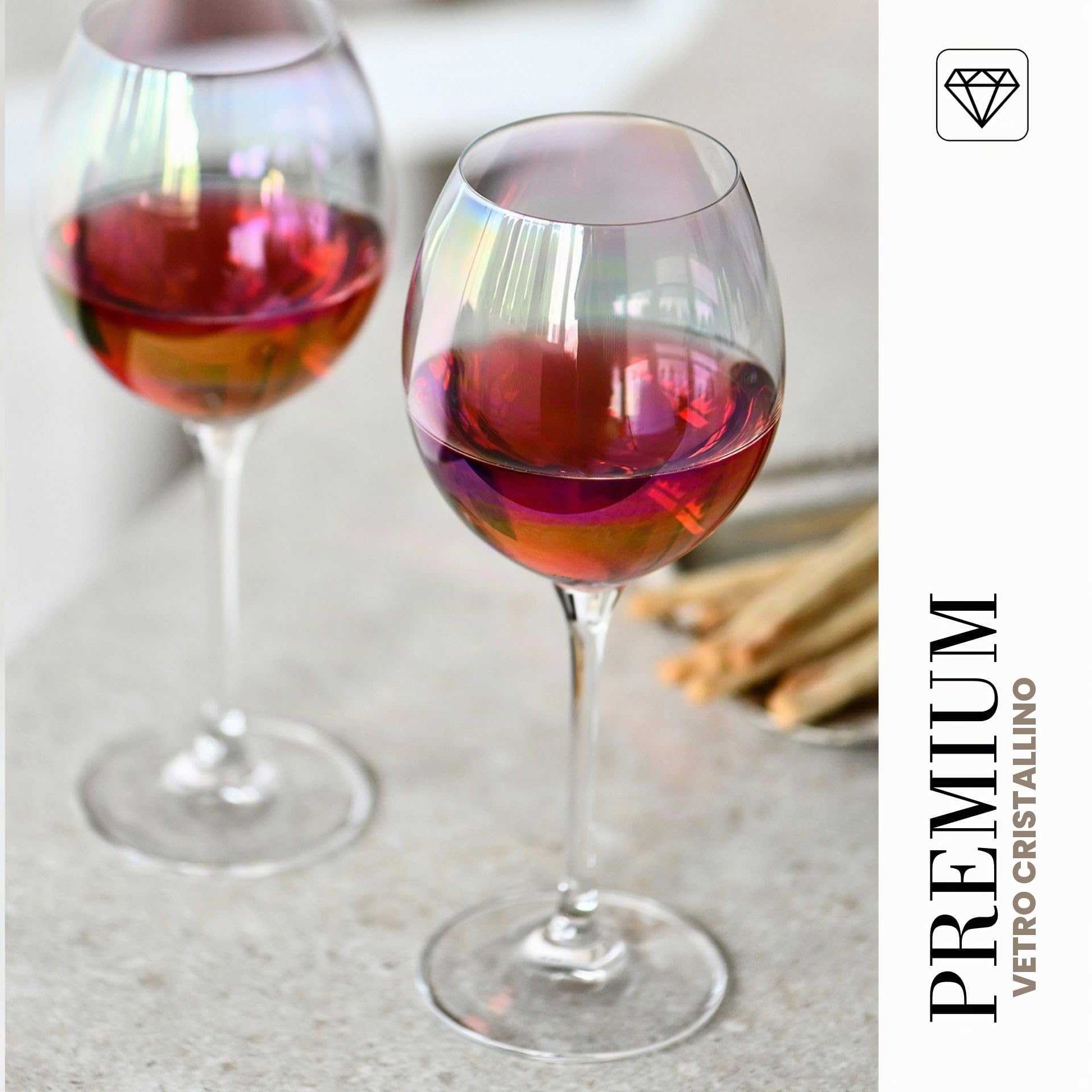 Krosno Venezia Rainbow Calici Vino 380 ml, Set 6 Pezzi, Vetro Cristallo Senza Piombo, Iridescenti Dipinti a Mano, per Vino Rosso e Bianco, Design Unico, Eleganti Idea Regalo