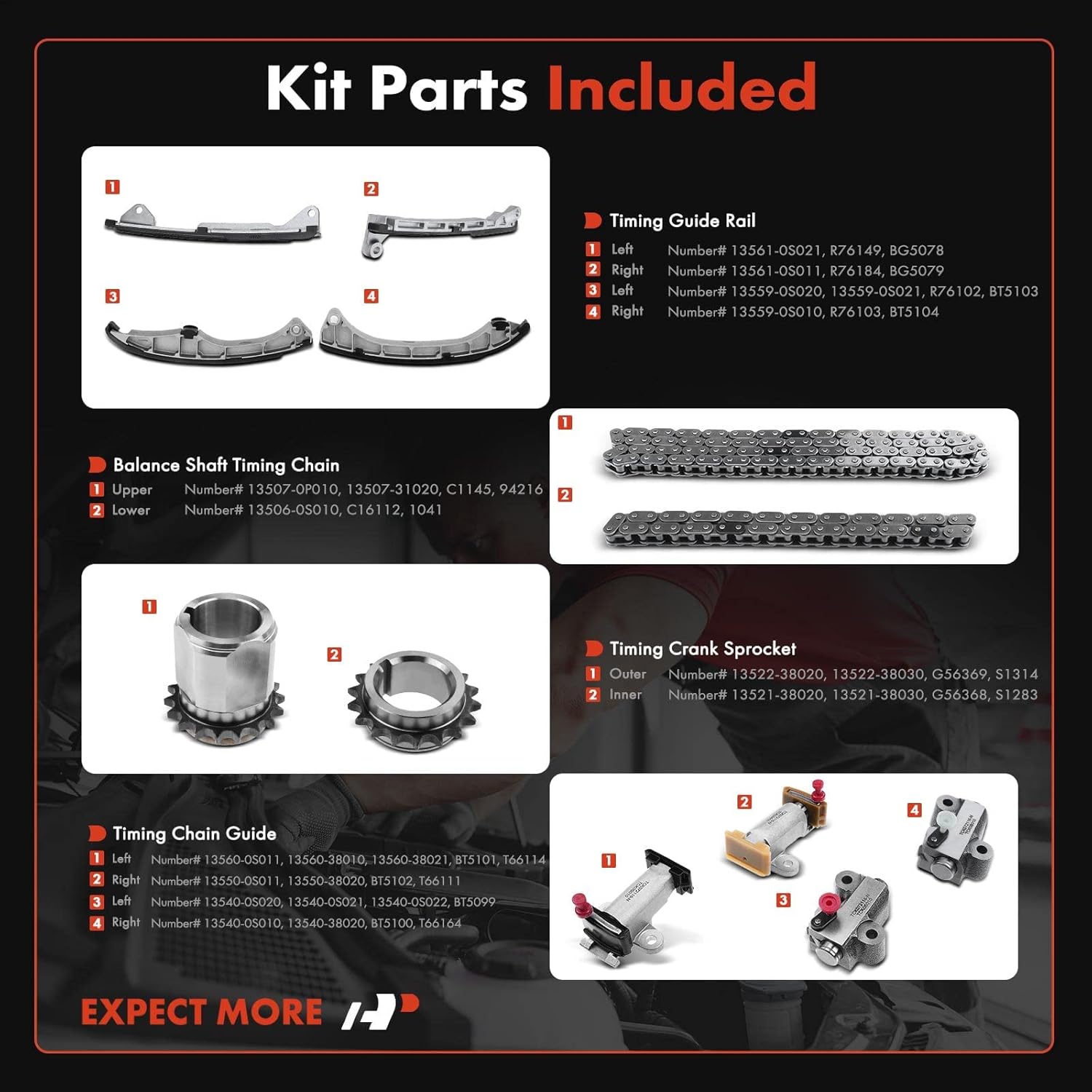 A-Premium Engine Timing Chain Kit W/Tensioner & More [fits DOHC, 8Cyl 5.7L, 3UR-FE] Compatible with Lexus LX570 09-11, LX570 13-16 & Toyota Land Cruiser, Sequoia 2009-2017, Tundra 2009-2017