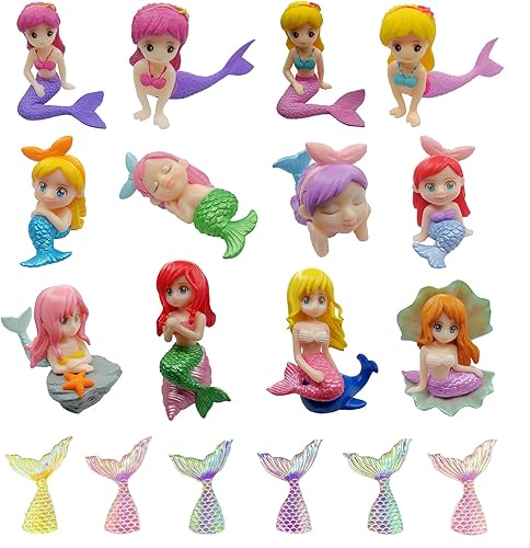 Figuras de sirena, 18 piezas de figuras de sirena en miniatura y colas de plástico y decoración de resina para jardín, terrario, acuario, pastel, disponible en Yaxa Colombia
