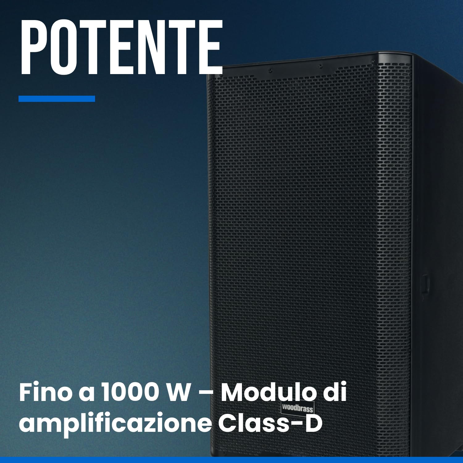 WOODBRASS DXPRO 15 altoparlante attivo amplificato audio potente Bluetooth 15" - Class-D 125db - robusto, trasportabile, 3 ingressi, senza fili, DSP - DJ, conferenza, concerto