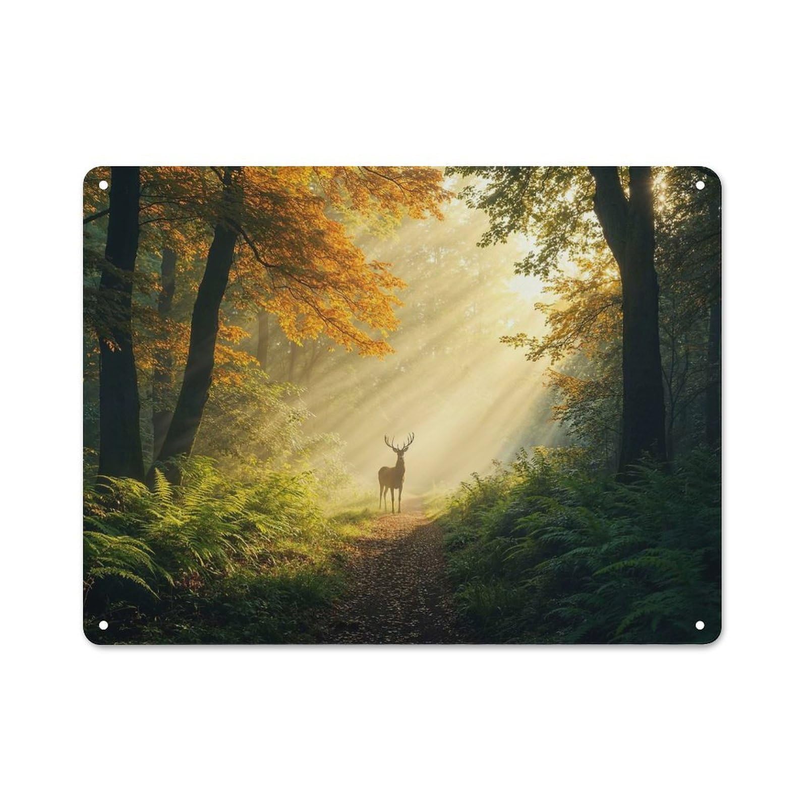 Junmoney Style-11 Urban Metal Wall Art Sign 30X40cm Featuring Deer In Autumn Forest, Urban Room Decor For Modern Home, Workshop, Office Or Cafe