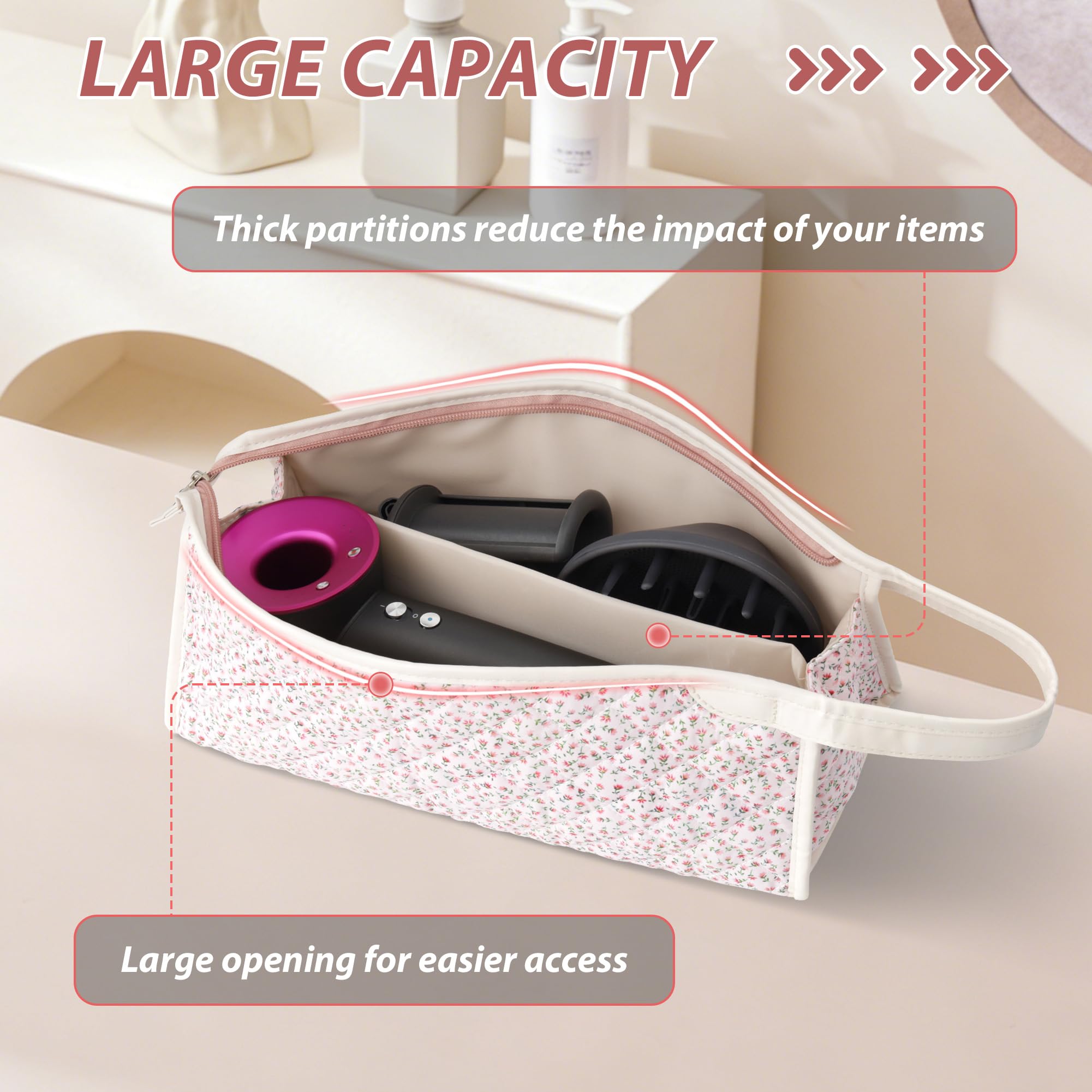 Bolsa de Almacenamiento para Secador de Pelo, Compatible con Airwrap Styler y Supersonic, Funda de Viaje para Shark Flexstyle y Accesorios, Estuche de Transporte para Rizador (Flor Rosa)