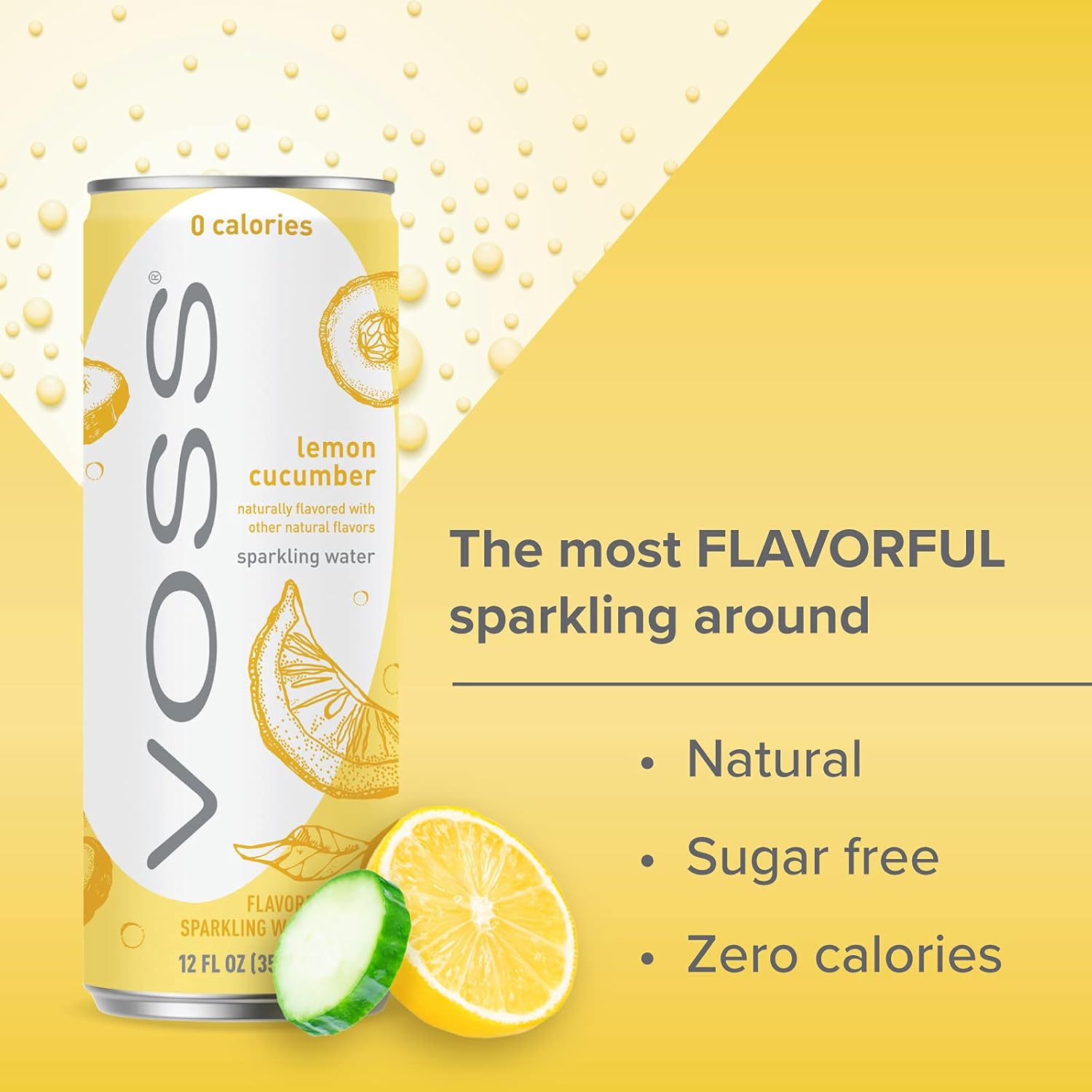 VOSS Lemon Cucumber Flavored Sparkling Water - Unsweetened, Zero Calories, 355ml Cans (Pack of 24)