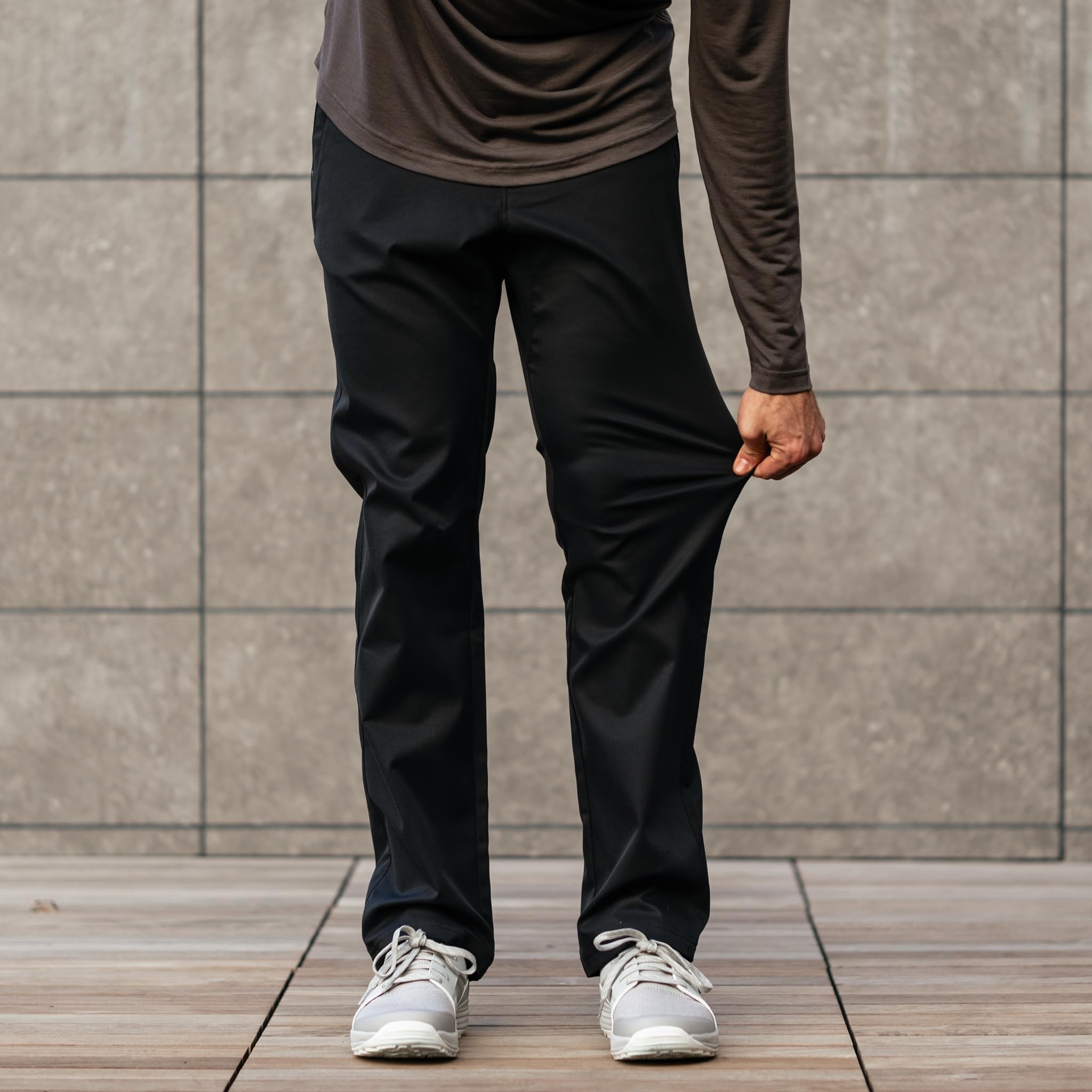 KETL Tomfoolery Travel Pants Straight Fit: Stretchy, Packable, Casual Chino Style W/Zipper Pockets - Men's (US, Waist Inseam, Large, 32, Black)