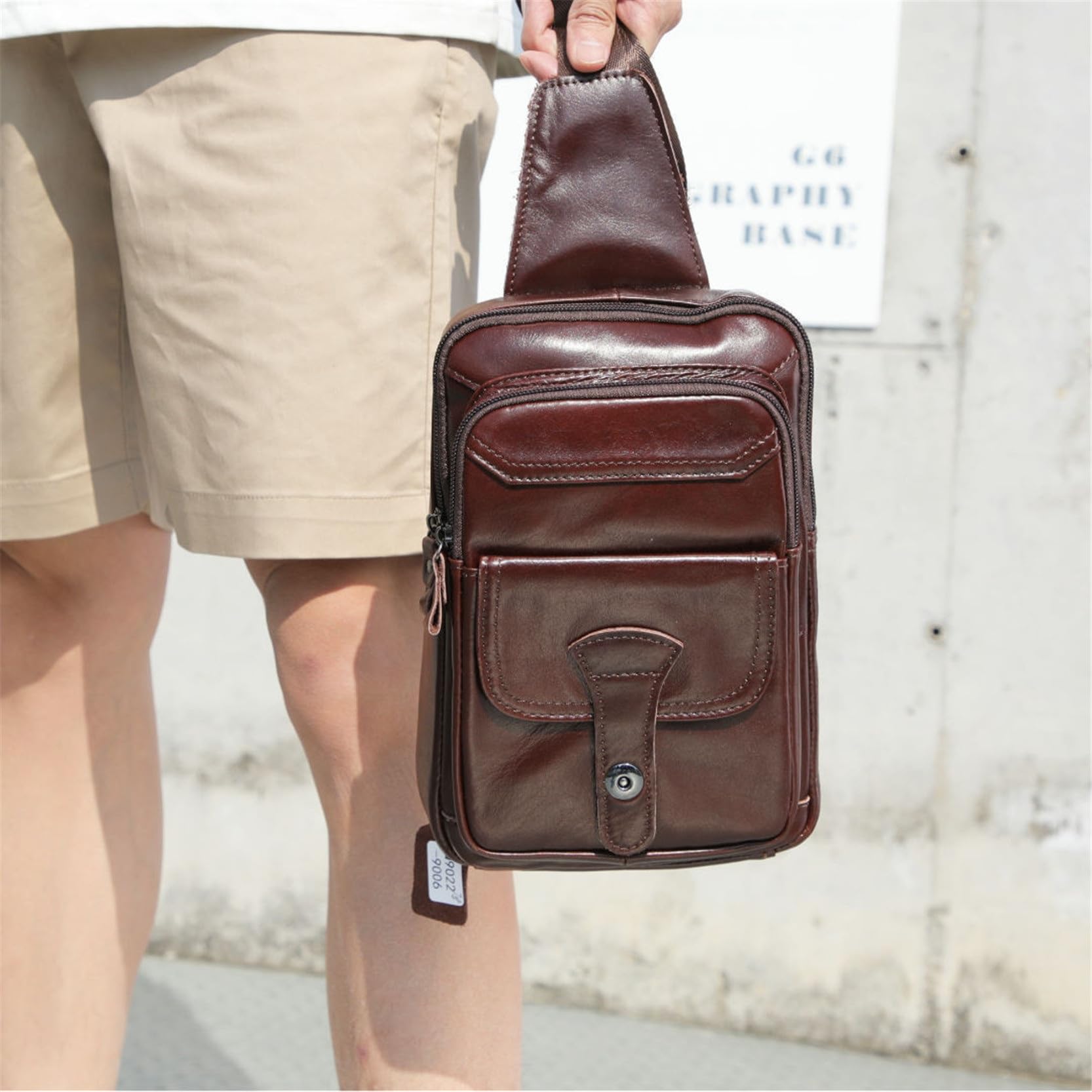 Borsa A Tracolla In Vera Pelle Per Uomo - Zaino Monospalla Vintage, Design Anti-furto, Nero - Foto 3