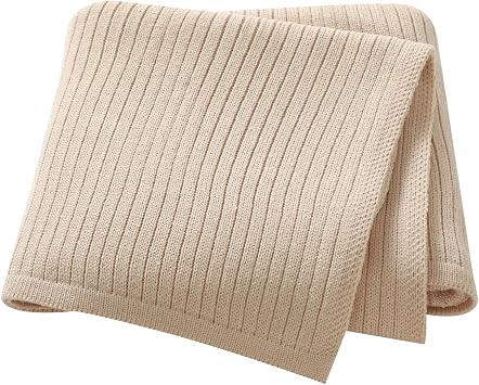 Baby Stroller Swaddle Blankets for Boys & Girls Cozy Cotton Ribbed Knit Newborn Infant Toddler Crib Quilts Receiving Blanket 30 x 40 Inch