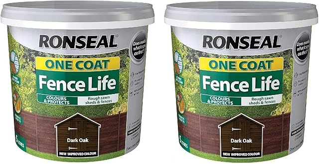 Ronseal 5L One Coat Fence Life Fence Paint Bundle Deal 2 for £22.95-2 x 5L Tubs = 10L - Dark Oak