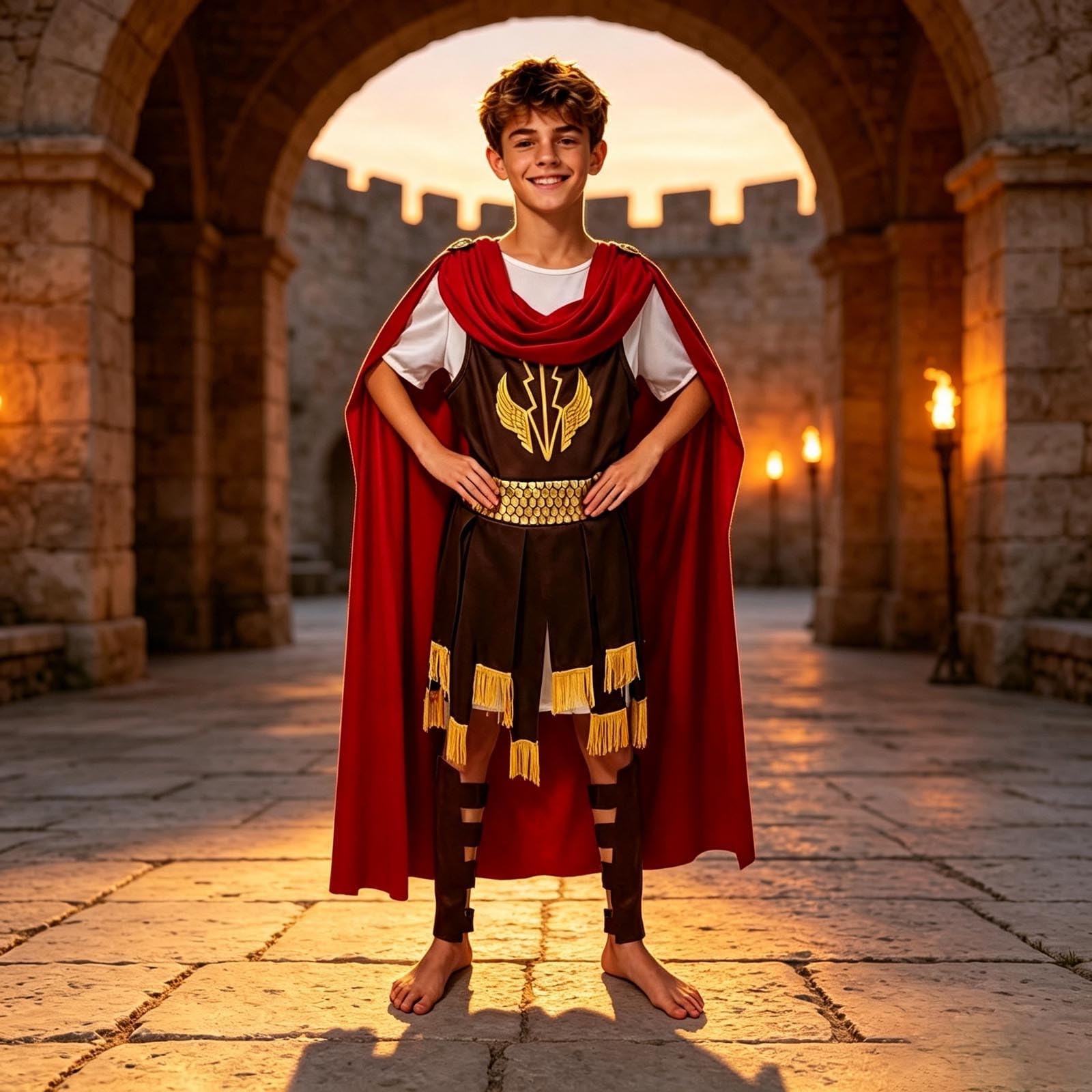Abito antico per cosplay storico, per spettacoli scolastici, giochi di ruolo, con cintura a tunica ricca di dettagli, perfetta per feste a tema, spettacoli teatrali (marrone, 7-10 anni)