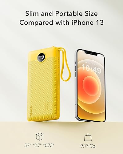 Miniatura 5 de VRURC - Cargador portátil con cables integrados, batería de 10000 mAh con pantalla LED, USB C, batería de viaje delgada con 5 salidas y 2 entradas,