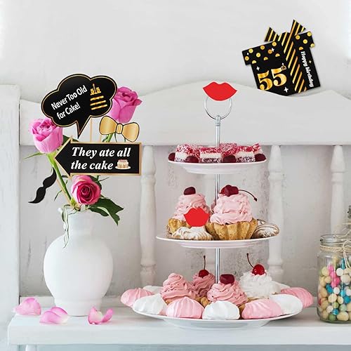 Miniatura 7 de LINGTEER Accesorios para cabina de fotos de fiesta de cumpleaños 55, saludos a cumpleaños 55, 36 piezas de papel para cabina de fotos, color dorado,