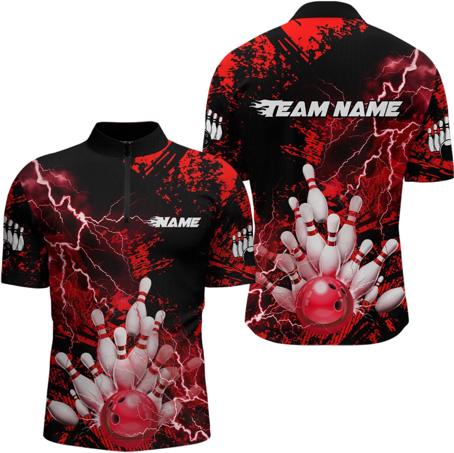 Thunder Lightning Bowling Shirt Colorful Bowling Jersey for Men Women Custom Team Name Bowling Polo & 1/4 Zip Shirts