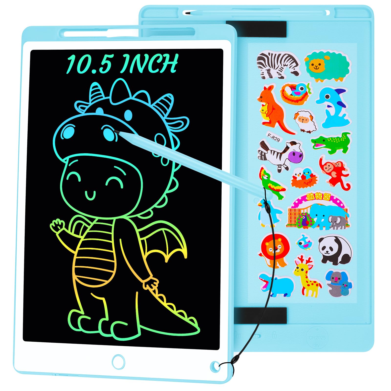 Tableta Escritura LCD Color 10.5 Pulgadas, Tablet Escritura Niños, Pizarra Digital con Botón De Eliminación de Pantalla e Interruptor de Bloqueo para Juegos para 2 3 4 5 6 7 Años, Azul