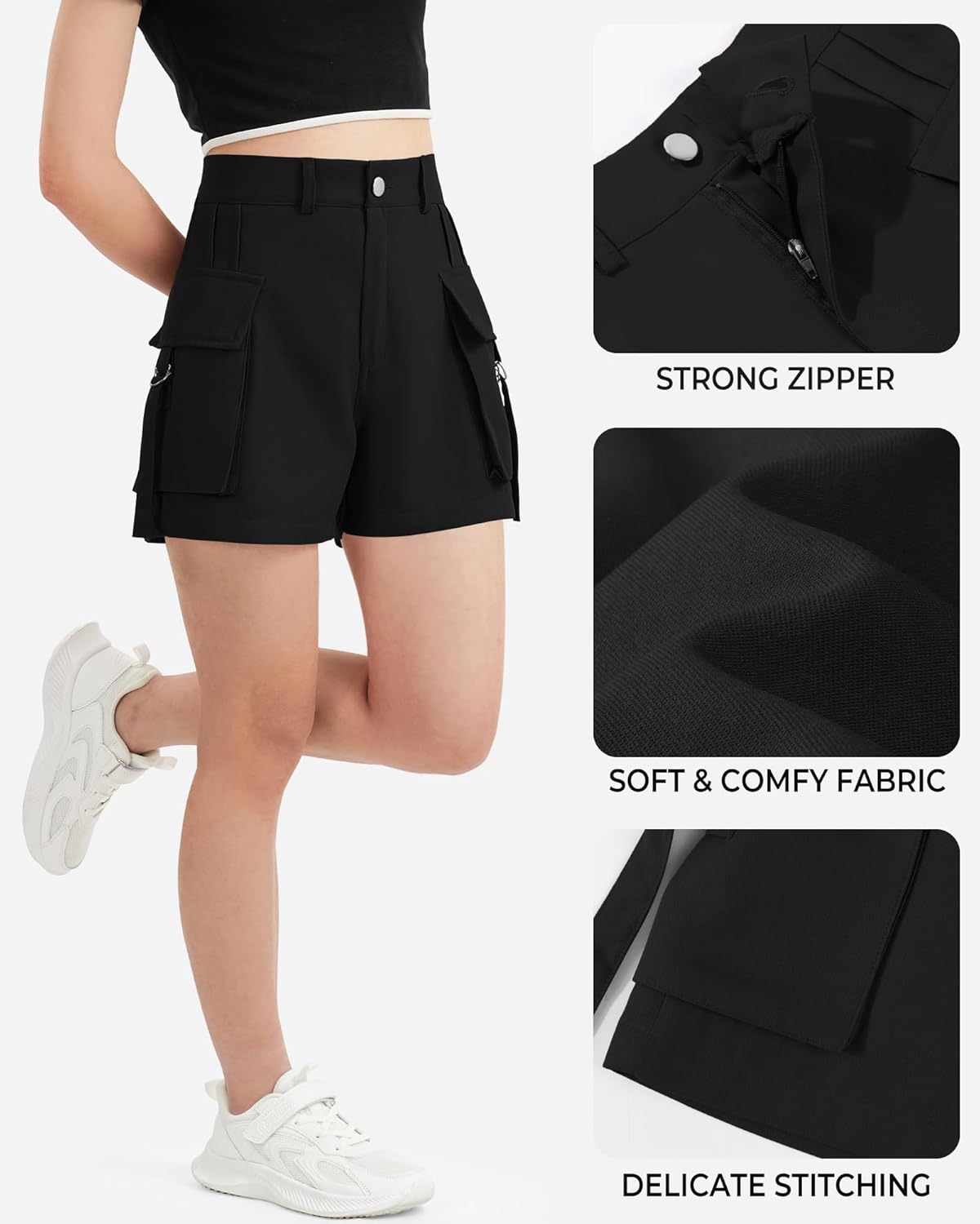 BOOPH Girls Hiking Cargo Shorts Kids Lightweight Pockets Athletic Summer Casual Uniform Shorts for Girls 6-14Y - Image 4