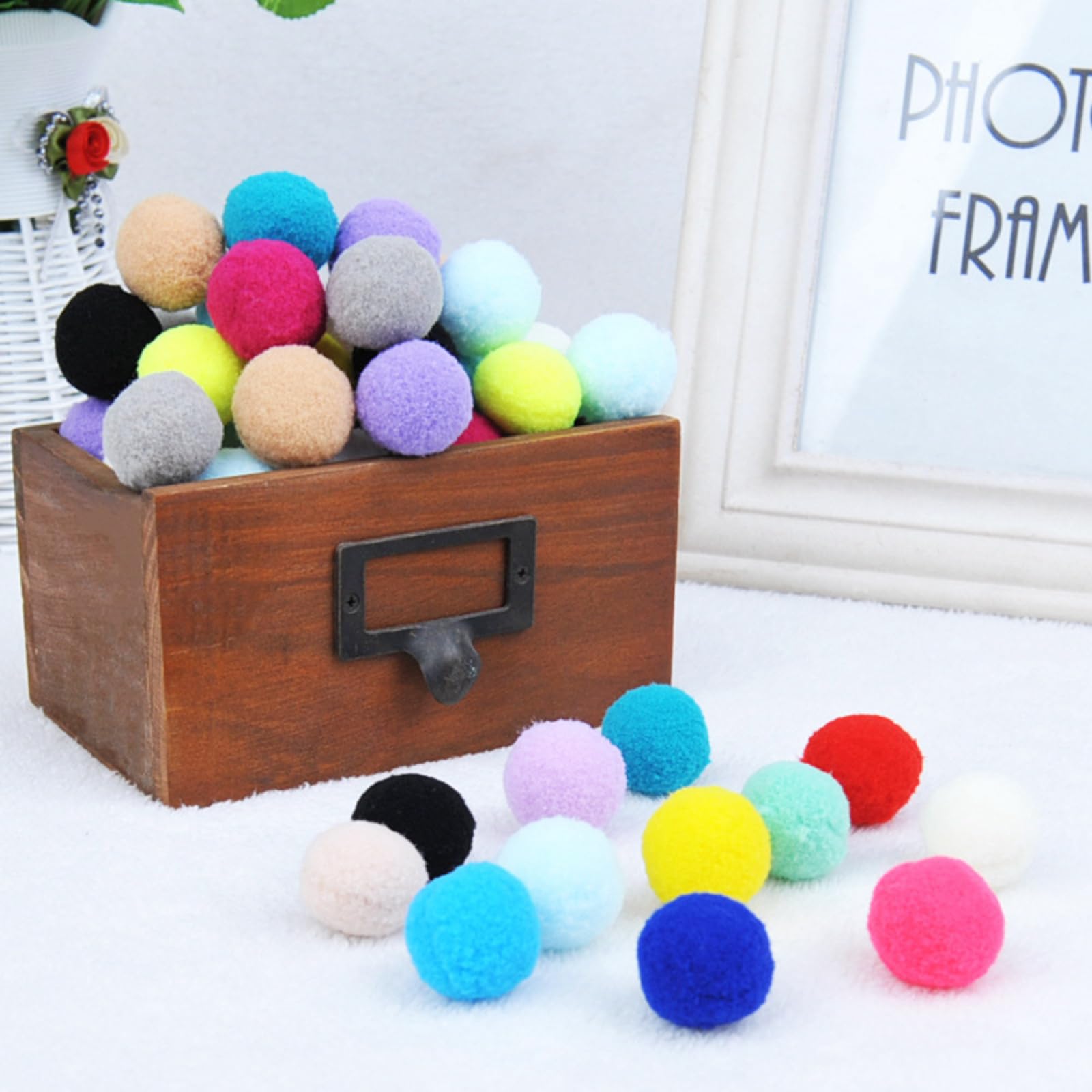 Juguete para Gatos, Pelota de Peluche elástica for Gatos 2,5 cm, Juguete Interactivo Creativo y Colorido con pompón for Masticar, 100 Unidades