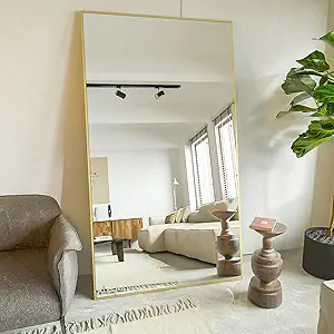 Koonmi 78"x35" Floor Mirror Full Length, Bedroom Floor Body Mirror with Stand, Large Gold Mirror, Leaning, Standing or Hanging Horizontally/Vertically (Gold)