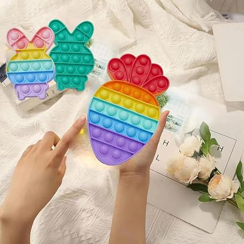 Miniatura 2 de Paquete de 3 juguetes sensoriales para ansiedad de conejo de Pascua, zanahoria y burbujas, paquete de juguetes de rompecabezas, grandes regalos para