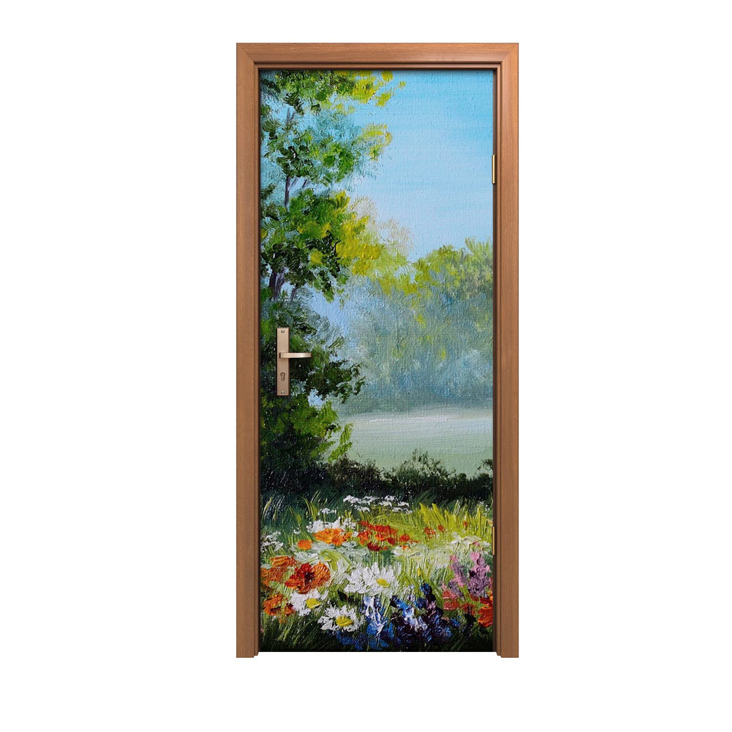 Autocollant de porte 90x200cm Fleurs d'arbres pour décoration de murale intérieure