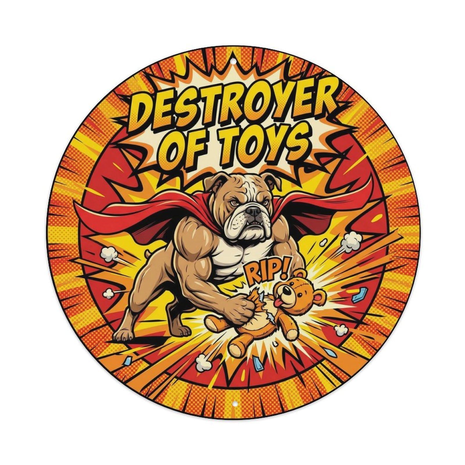 Vintage Destroyer Of Toys Nursery Metal Tin Sign Plaque Wall Decor for Cafe, Club, Garden Round Metal Poster 8x8Inch