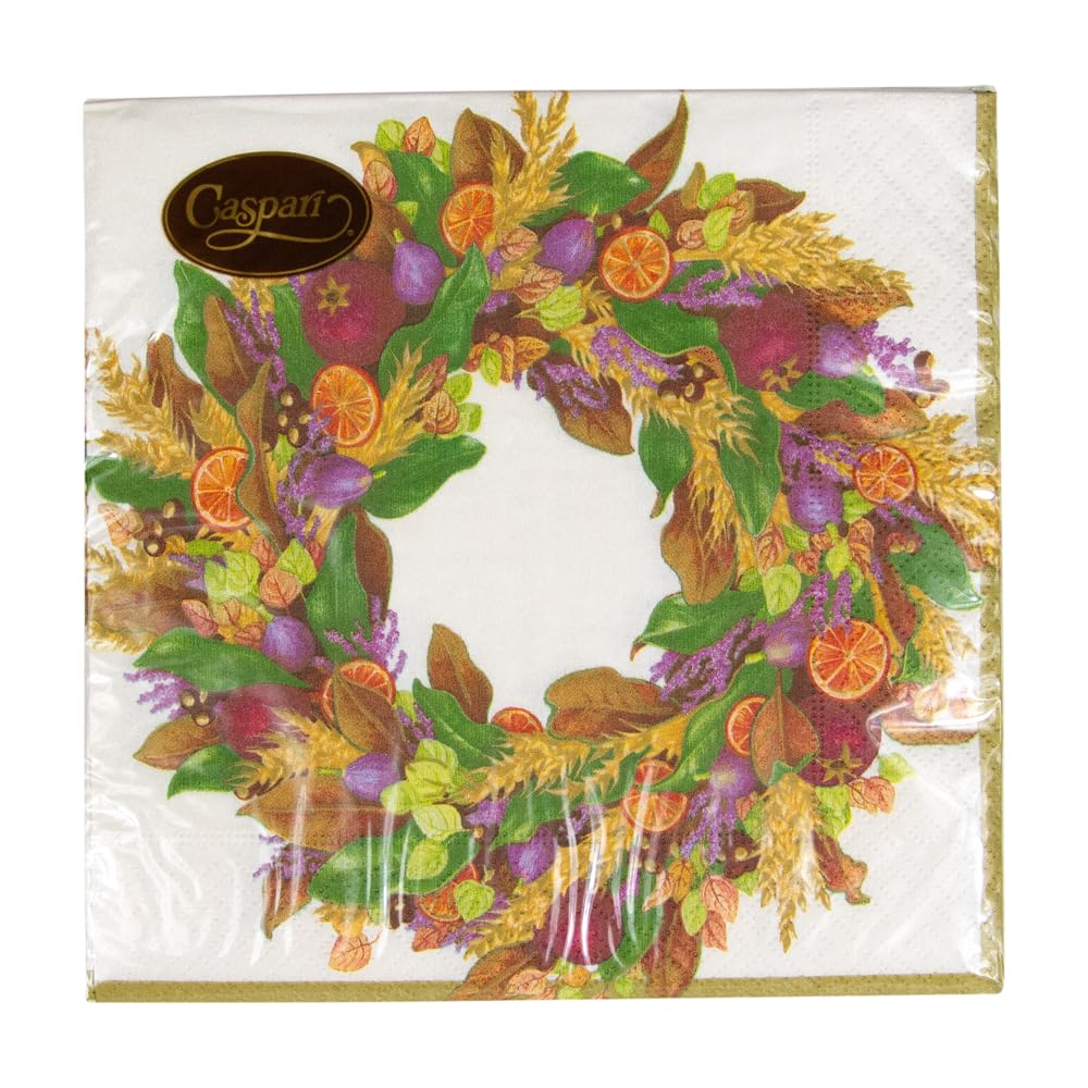 Caspari Papierservietten Mit Herbstkranz-Muster | Elfenbein | 20 Stück