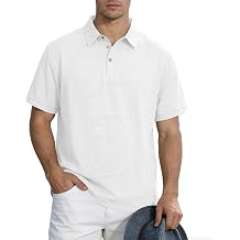 Men Short Sleeve Polo Shirt Turn Down Collar Button V Neck Casual T Shirt with Chest Pocket