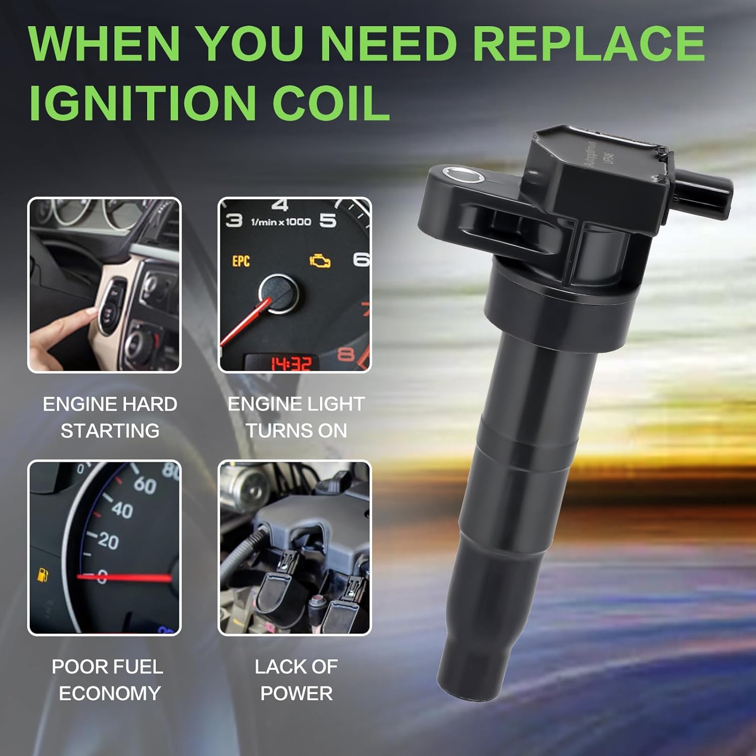 UF546 Ignition Coil, Compatible with Hyundai Kia Azera Entourage Santa Fe Sonata Veracruz Genesis Amanti Optima Sedona Sorento - 2.4L 3.3L 3.5L 3.8L V6 Replaces 27301-3C000 6738312
