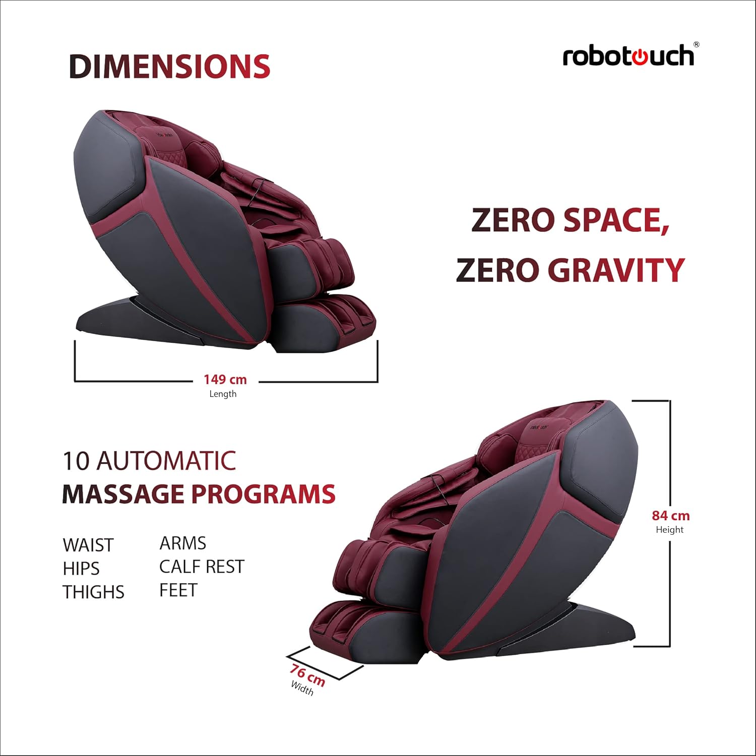 Robotouch Echo Plus Zero Gravity Full Body Massage Chair For Home Use. Neck, Shoulder, Back Pain Relief| Body Stretch, Rollers, Heating, Kneading, Back Rest,1 Year Onsite Warranty. (Red) - Leather Robotouch Echo Plus Zero Gravity Full Body Massage Chair For Home Use. Neck, Shoulder, Back Pain Relief| Body Stretch, Rollers, Heating, Kneading, Back Rest,1 Year Onsite Warranty. (Red) - Leather