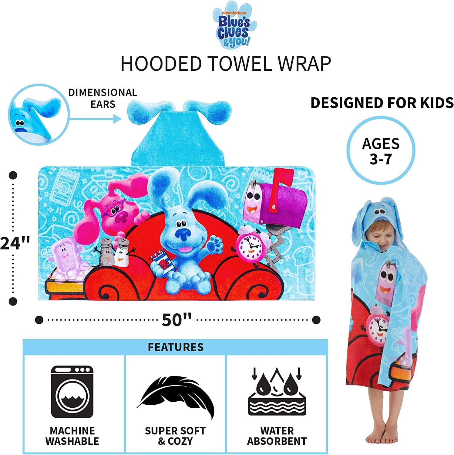 Franco Blues Clues Bath/Pool/Beach Soft Cotton Terry Hooded Towel Wrap, 24 in x 50 in - Image 5