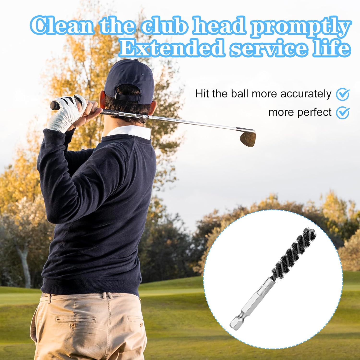 2PCS Golf Club Cleaning Tool Golf Stainless Steel and Brass Hosel Electric Drill Cleaning Wire Brush, Hex Shank Handle Electric Drill Wire Brush for Iron and Wood