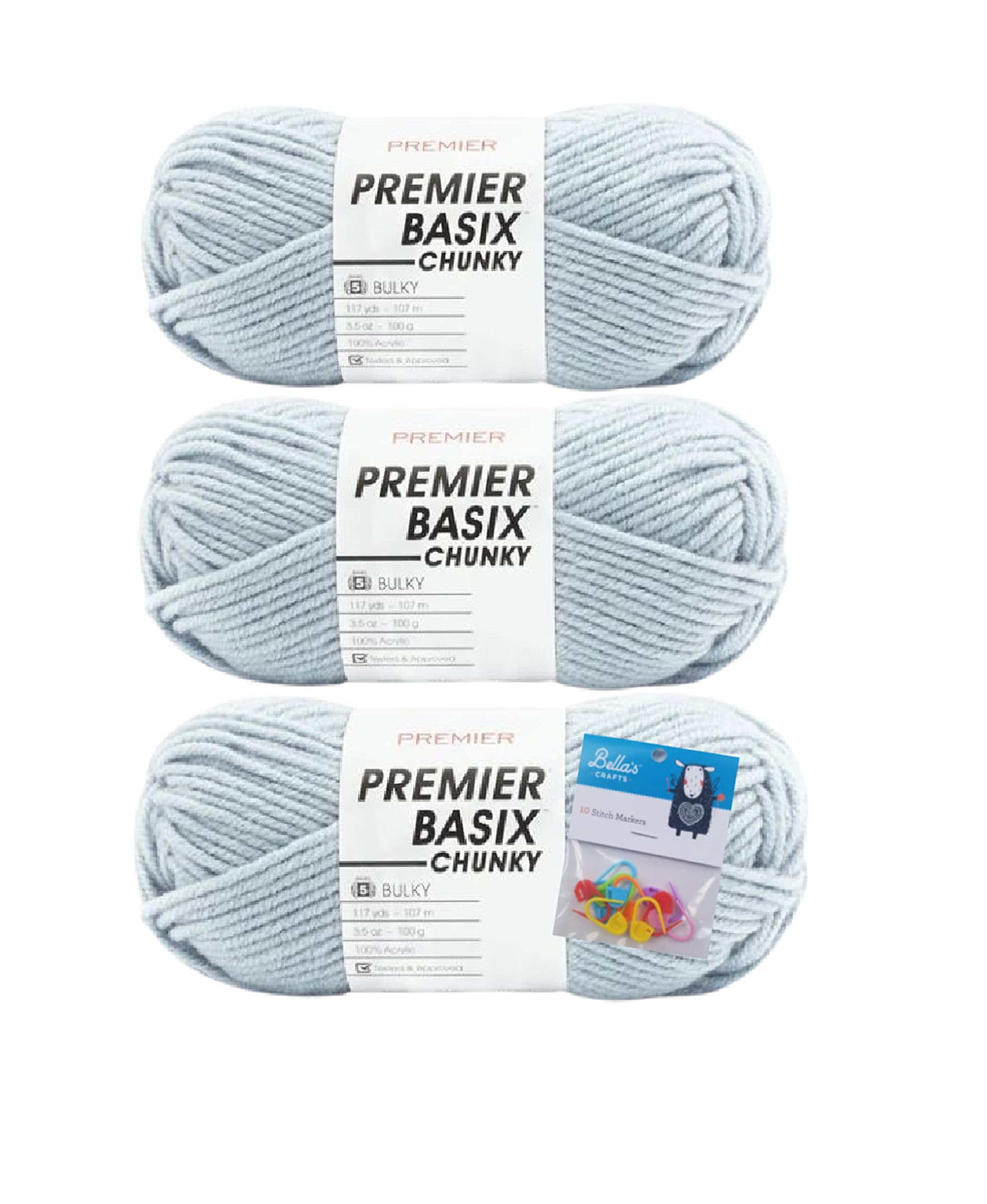 Bella's CraftsPremier Yarns Basix Chunky Yarn - 3.5 Oz - #5 Bulky Weight - Bundle with Stitch Markers (Monument)