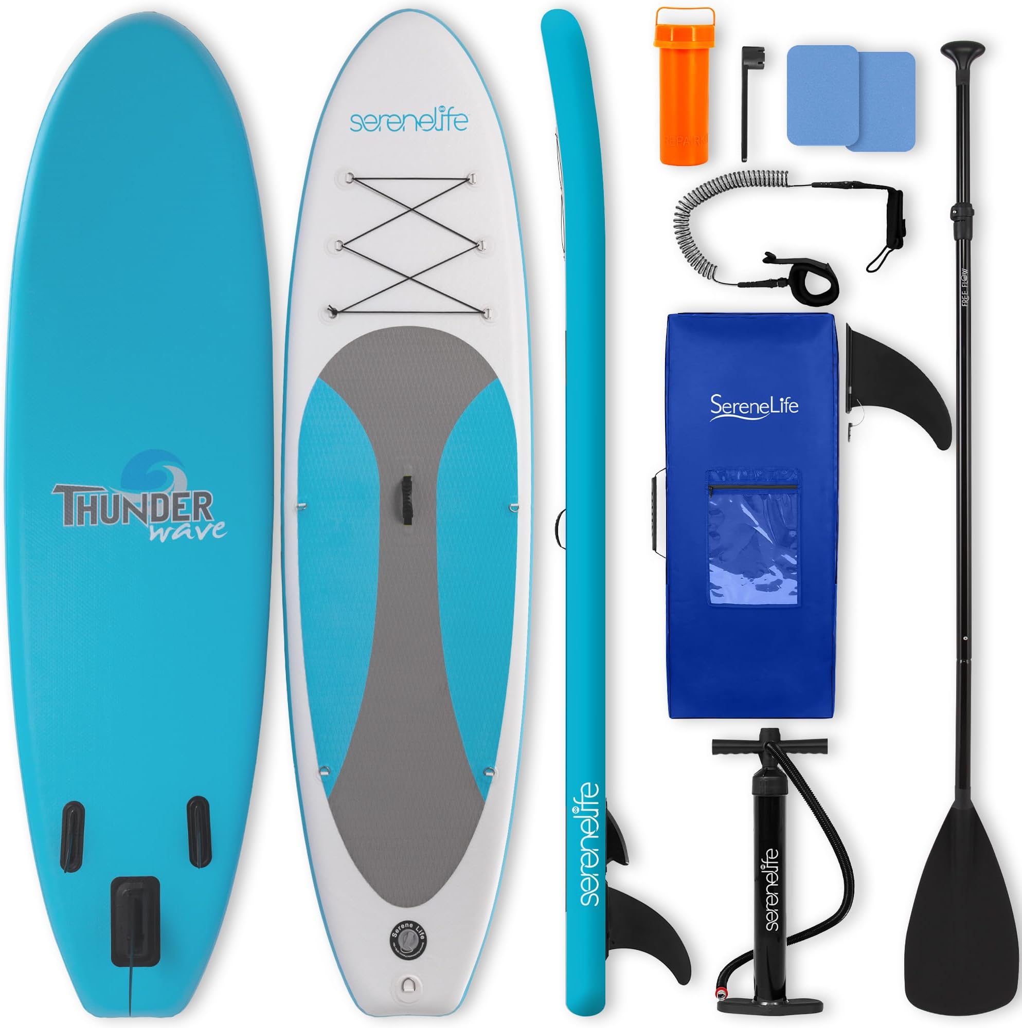 Inflatable Stand Up Paddle Board (6 Inches Thick) with Premium SUP Accessories & Carry Bag | Wide Stance, Bottom Fin for Paddling, Surf Control, Non-Slip Deck | Youth & Adult Standing Boat