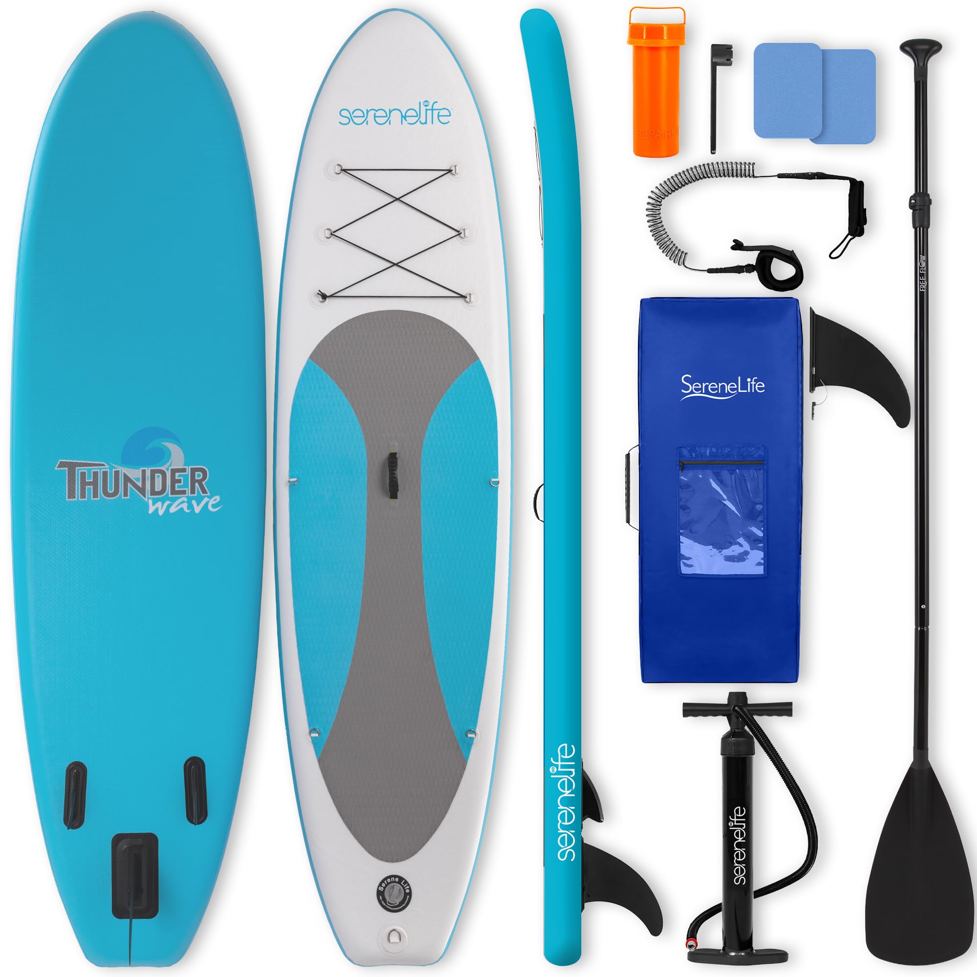 SereneLife Tabla Paddle Surf Hinchable, Diseño Ancho y Estable, con Almohadilla EVA Antideslizante, Incluye Accesorios Premium para Sup, Ideal para Jovenes y Adultos
