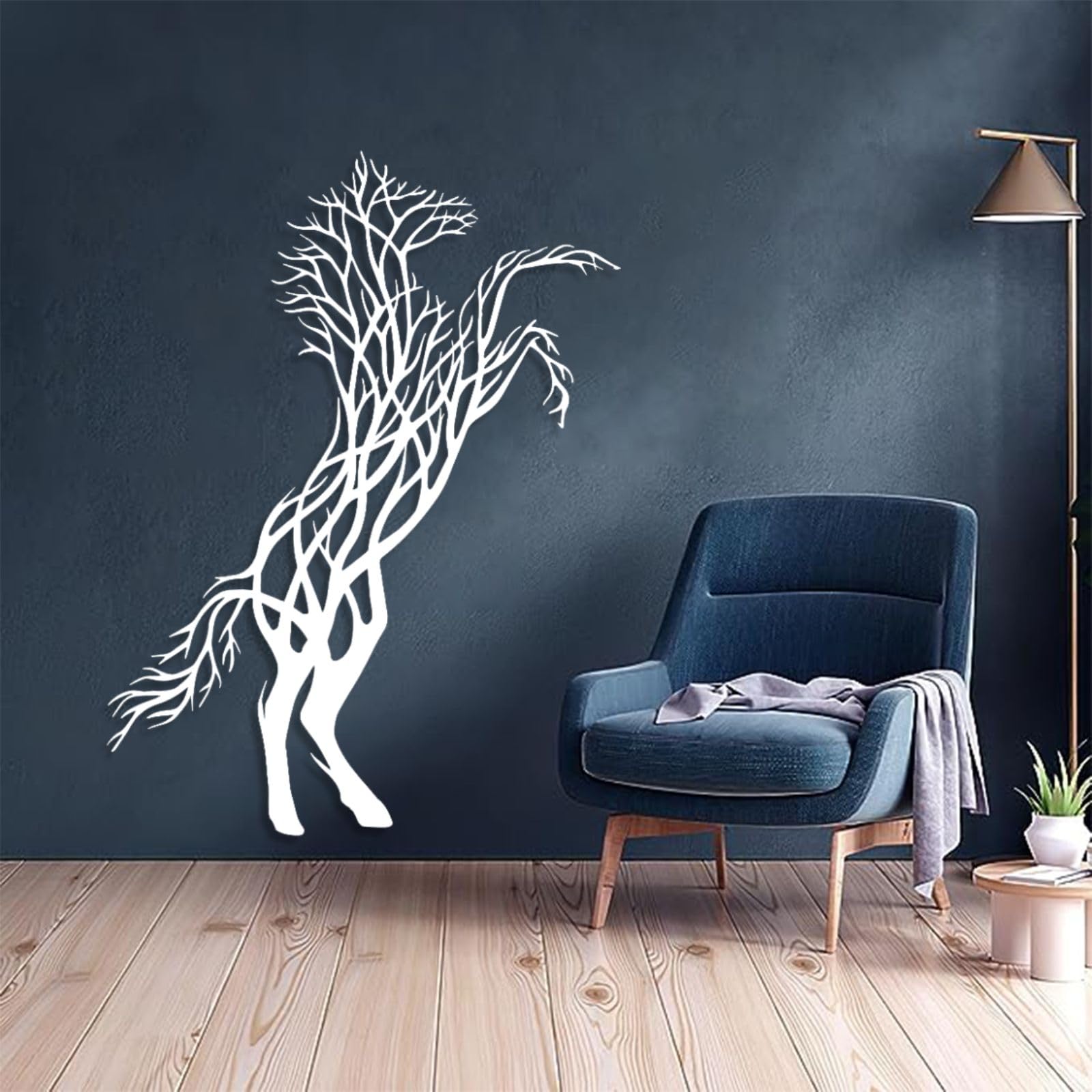 Cavallo e albero - Decorazione da parete in metallo, stile moderno