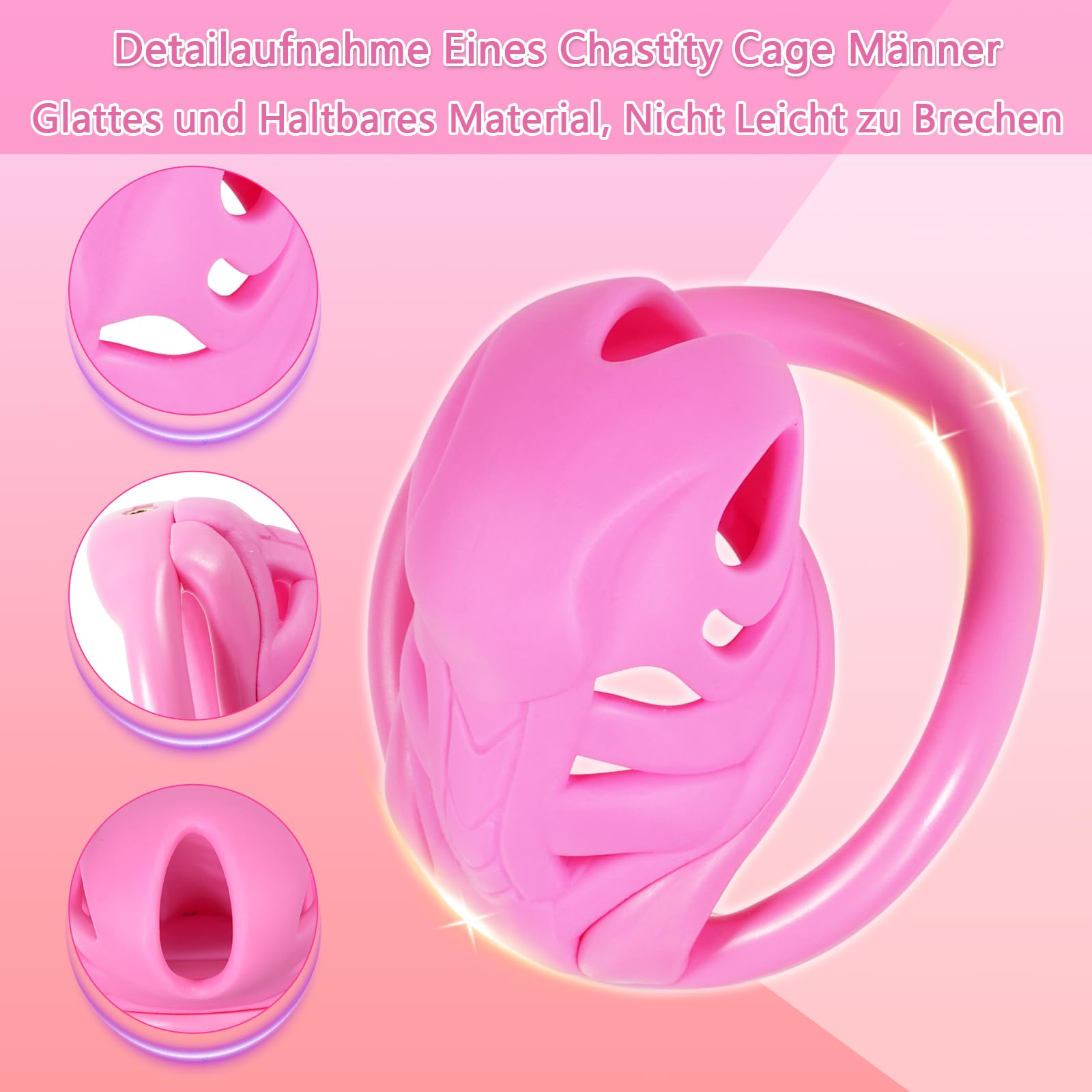 SeLgurFos Jaula de Castidad Hombres con 4 Anillos y 2 Llaves, Multiagujero, Cilindro Oculto, Wearing Chastity Cage Men SM Bondage Sex Toys for Men (Pink,S-Arc-ring)